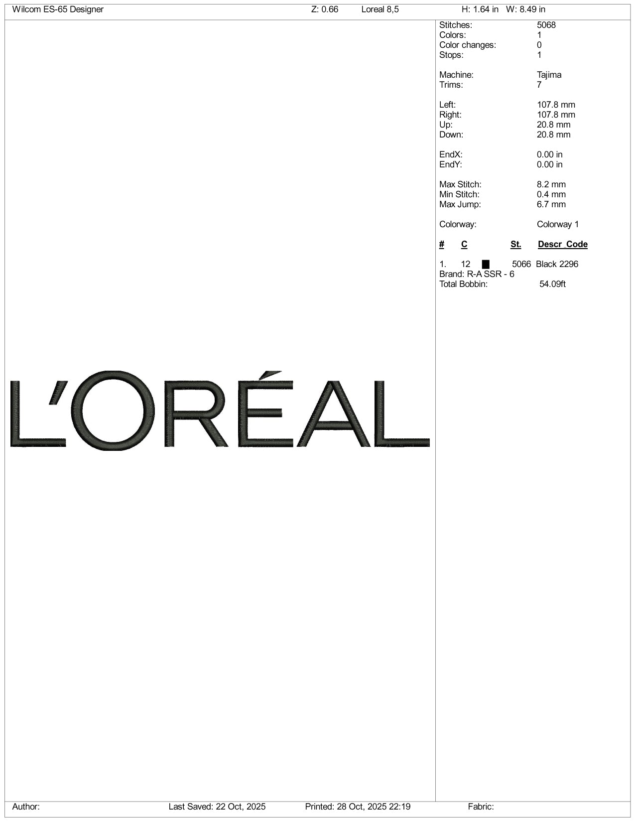 Loreal Logo Embroidery Design Files - 4 Size's