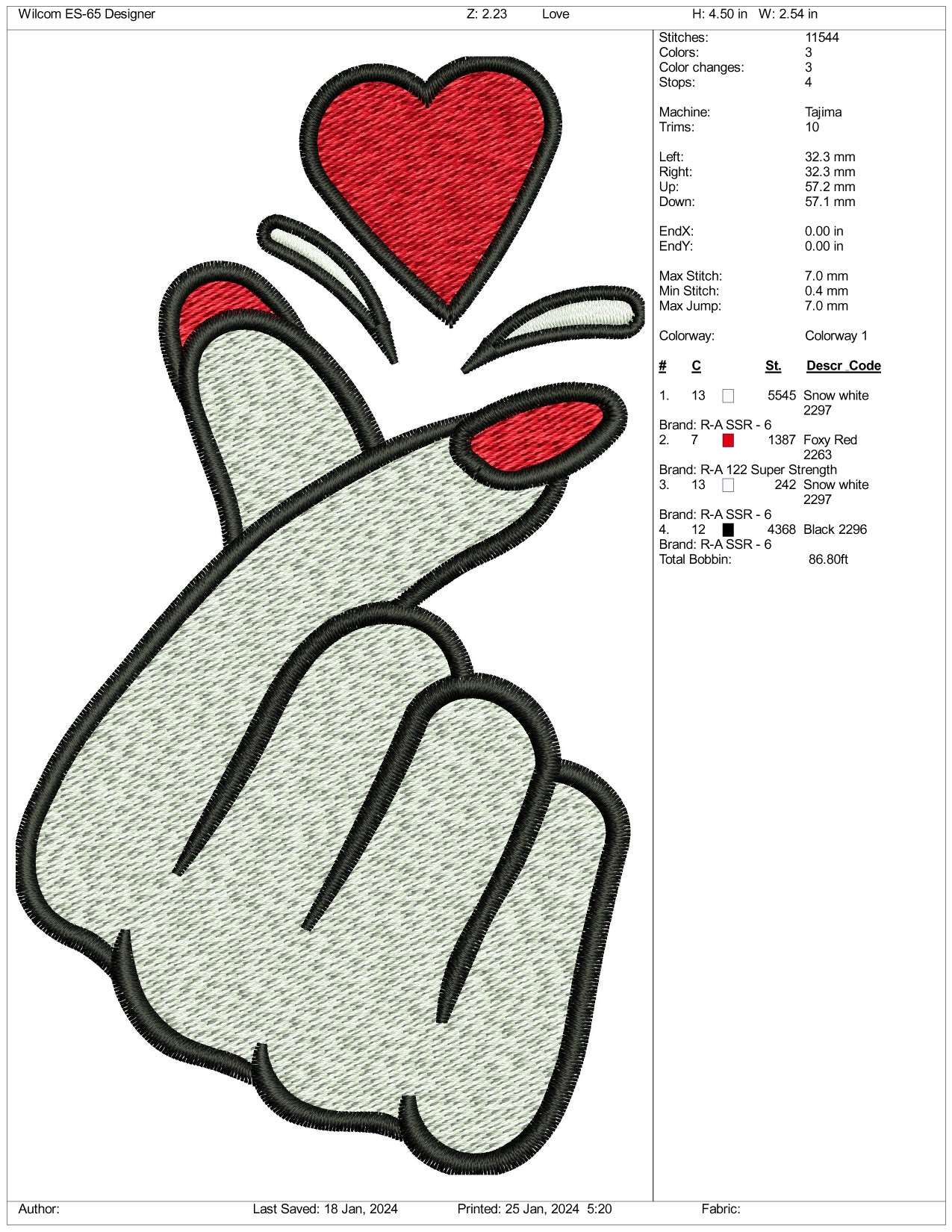 Korean Salanghae Embroidery Design Files - 3 Size's