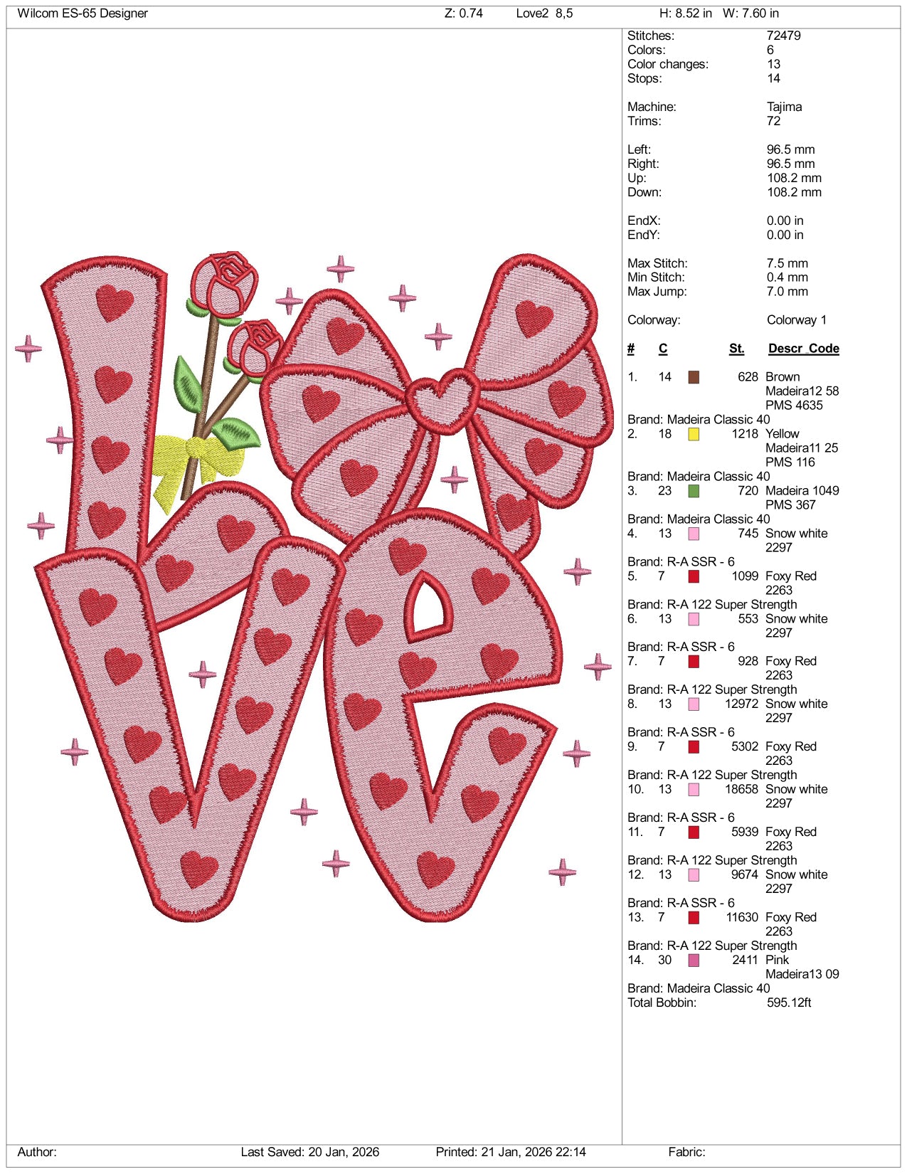 Love Hearts Valentine Embroidery Design Files - 5 Size's