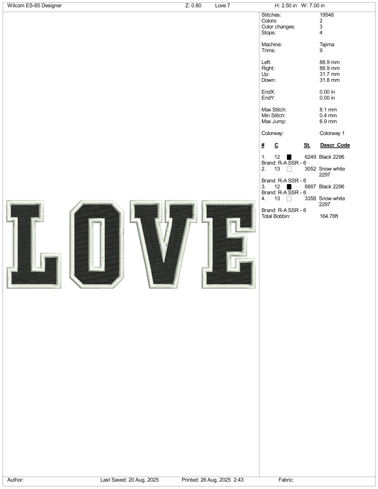 Love Embroidery Files - 3 Size's