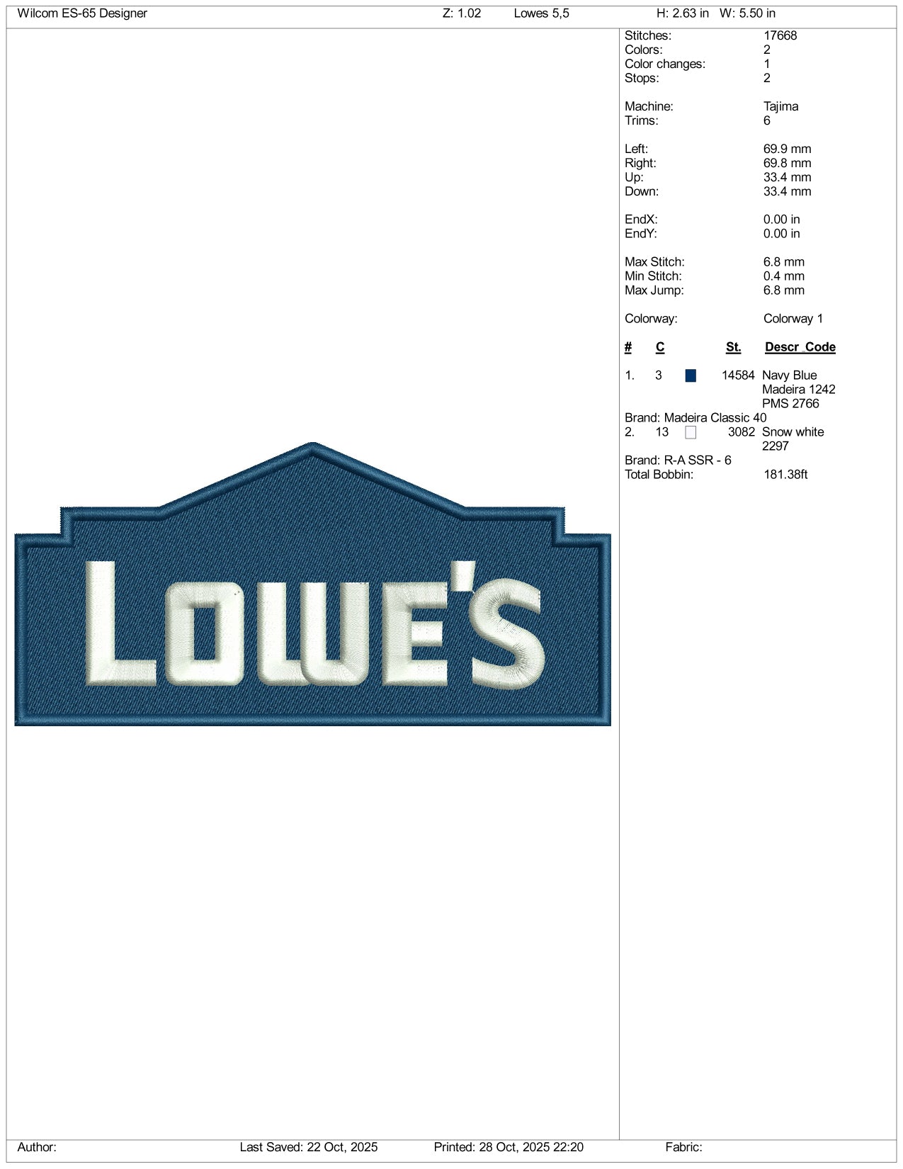 Lowes Logo Embroidery Design Files - 3 Size's