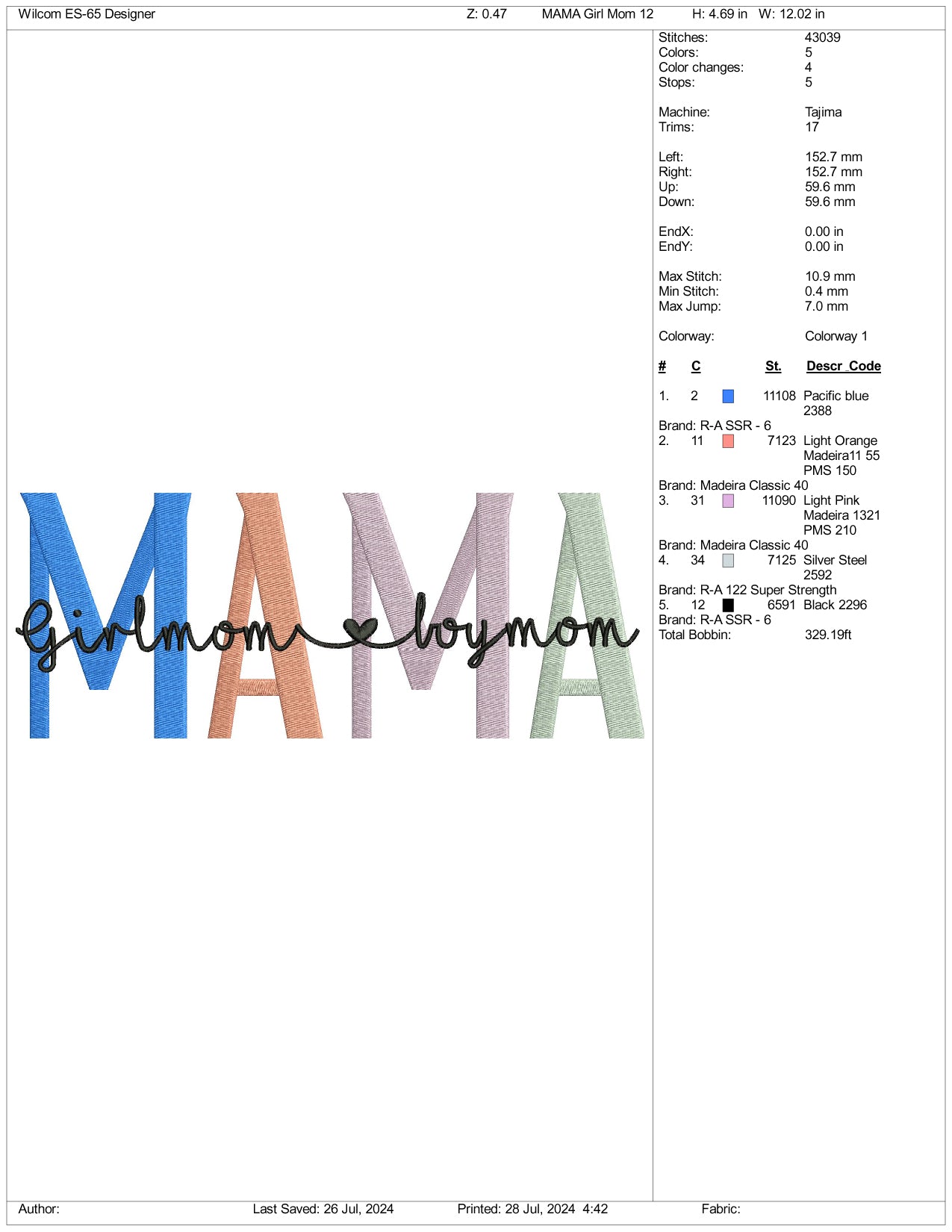Mama v4 Embroidery Files - 3 Size's