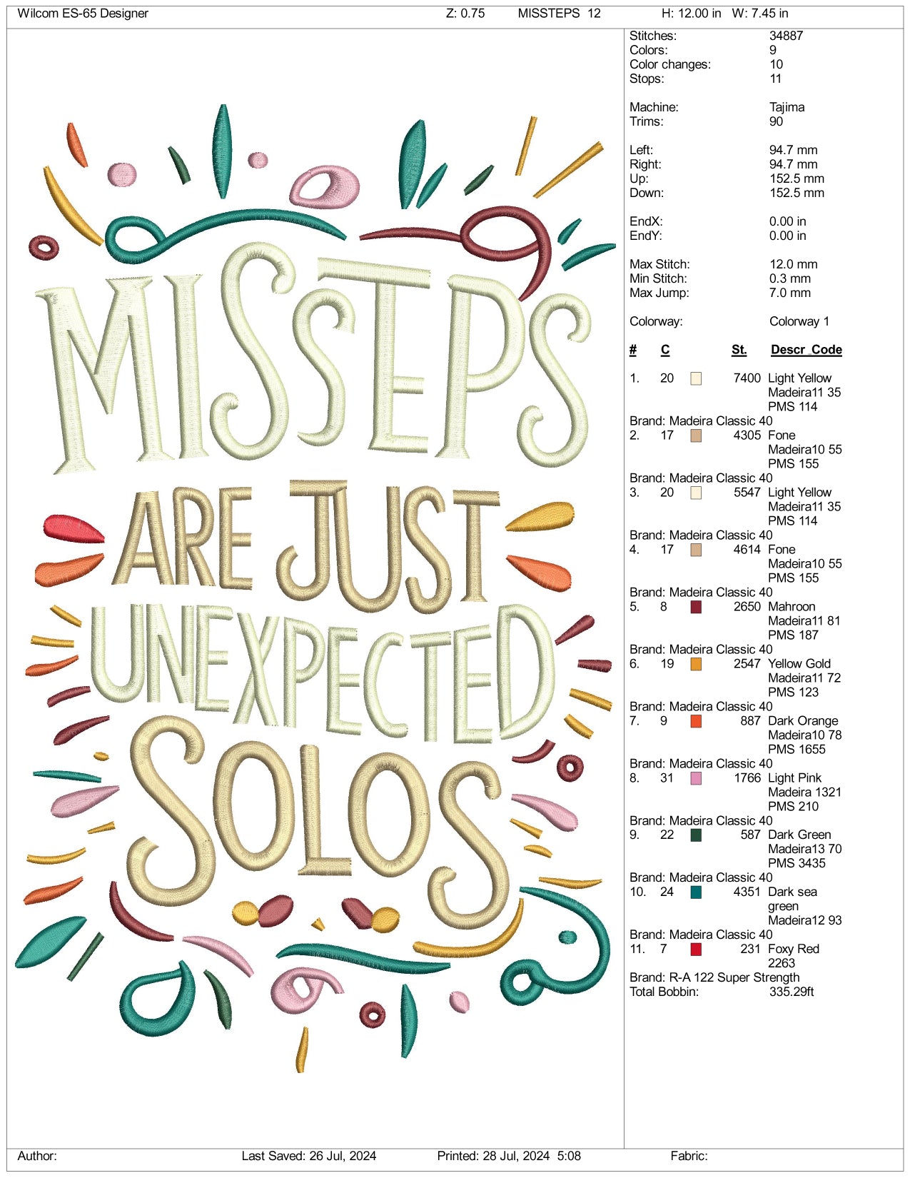 Missteps Are Just Unpected Solos Embroidery Files - 3 Size's