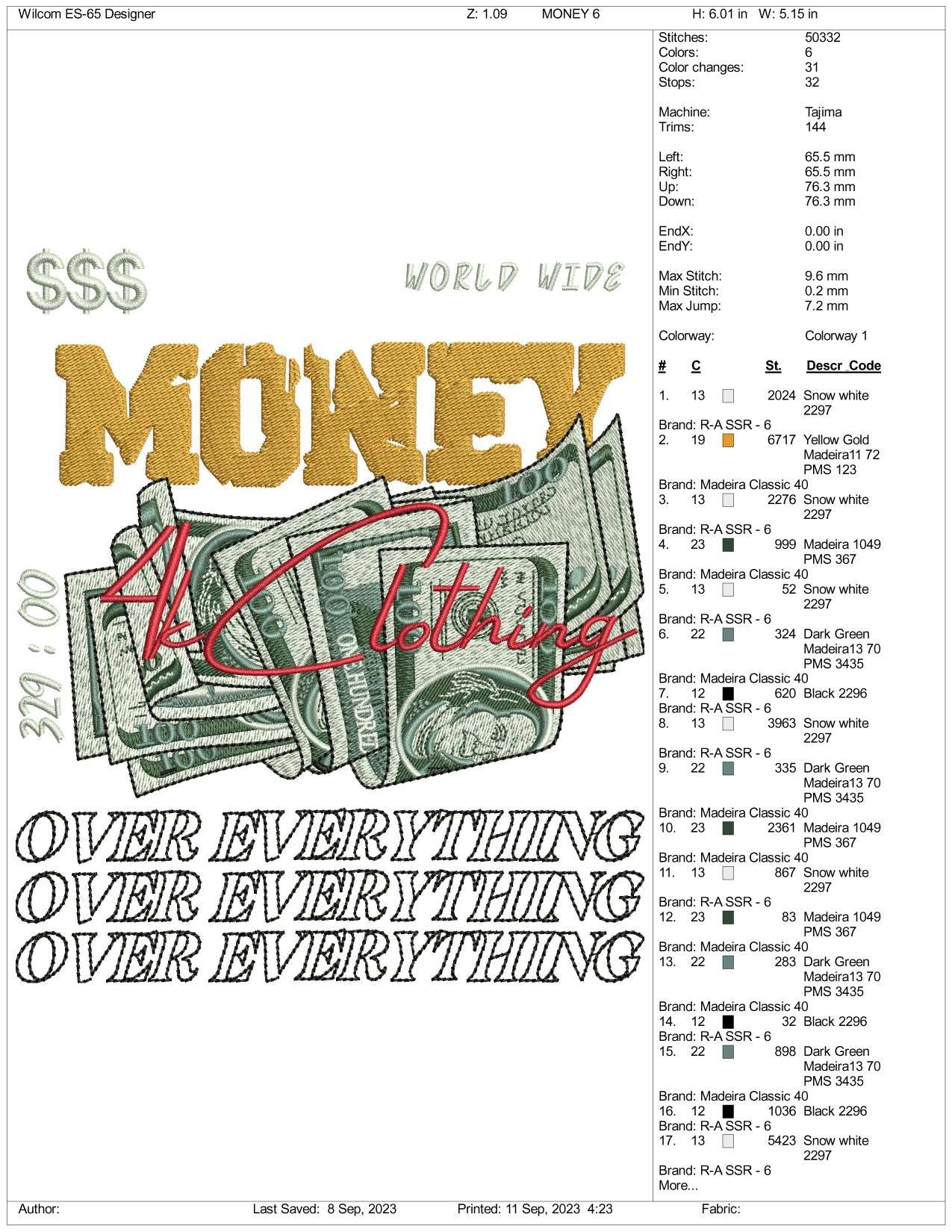 Money Over Everything Embroidery Design Files - 3 Size's
