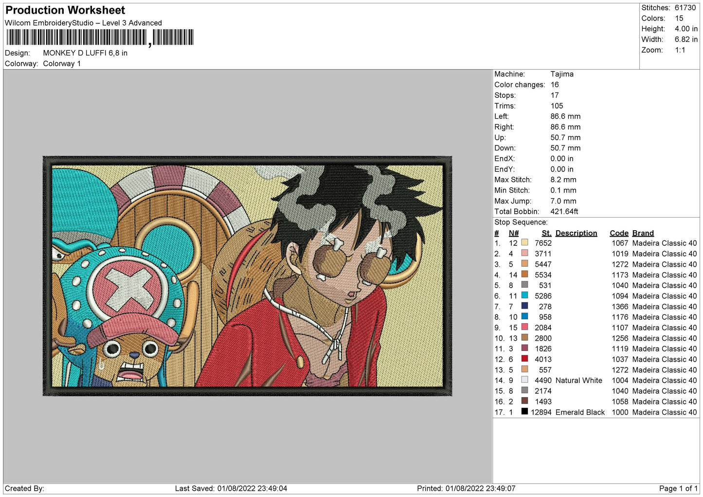 Monkey D Luffy v18 Embroidery Design Files - 4 Size's
