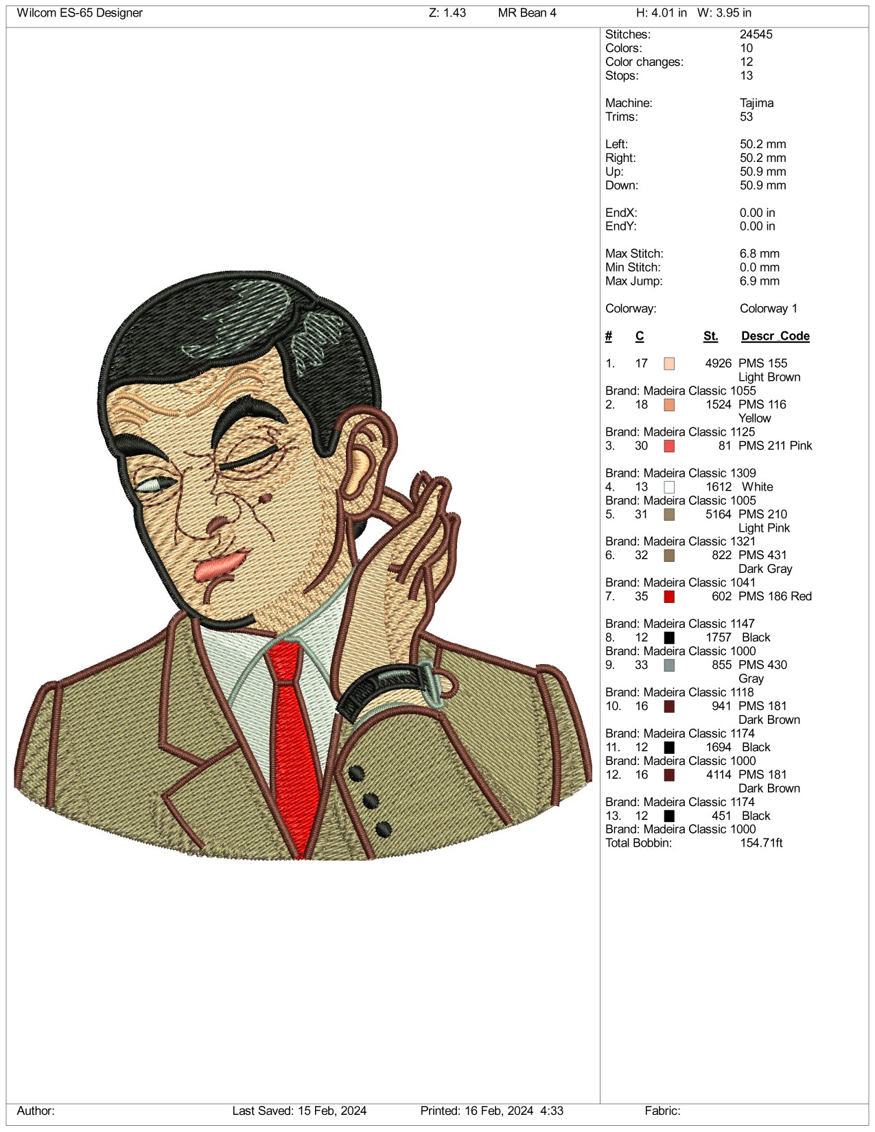 Mr Bean Embroidery Design Files - 3 Size's