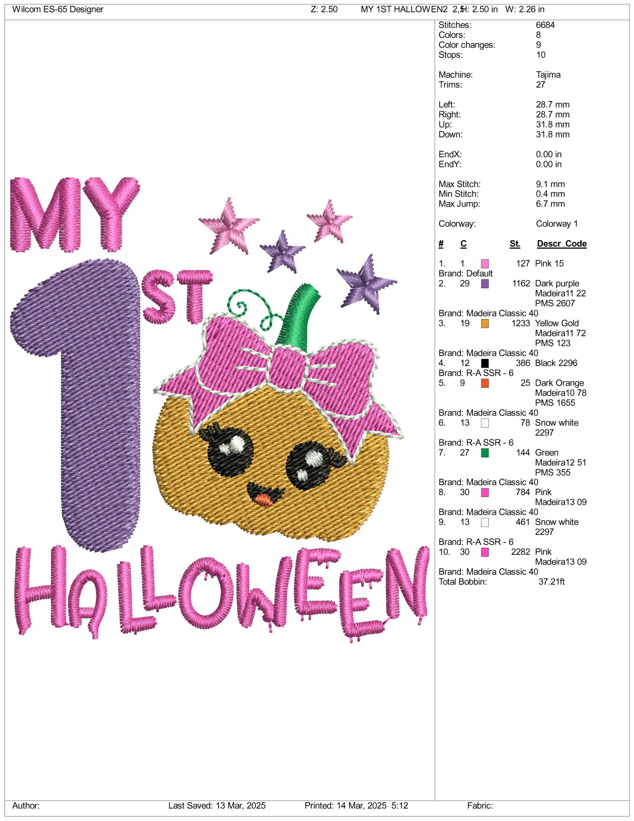 My 1st Halloween v3 Embroidery Design Files - 3 Size's