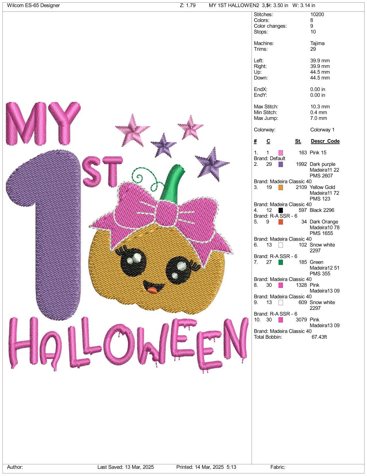 My 1st Halloween v3 Embroidery Design Files - 3 Size's