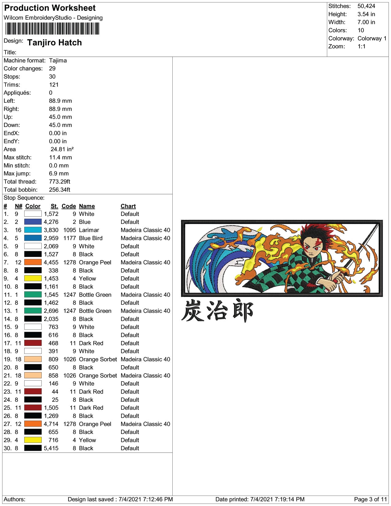 Tanjiro Kamado v5 Embroidery Design Files - 4 Size's