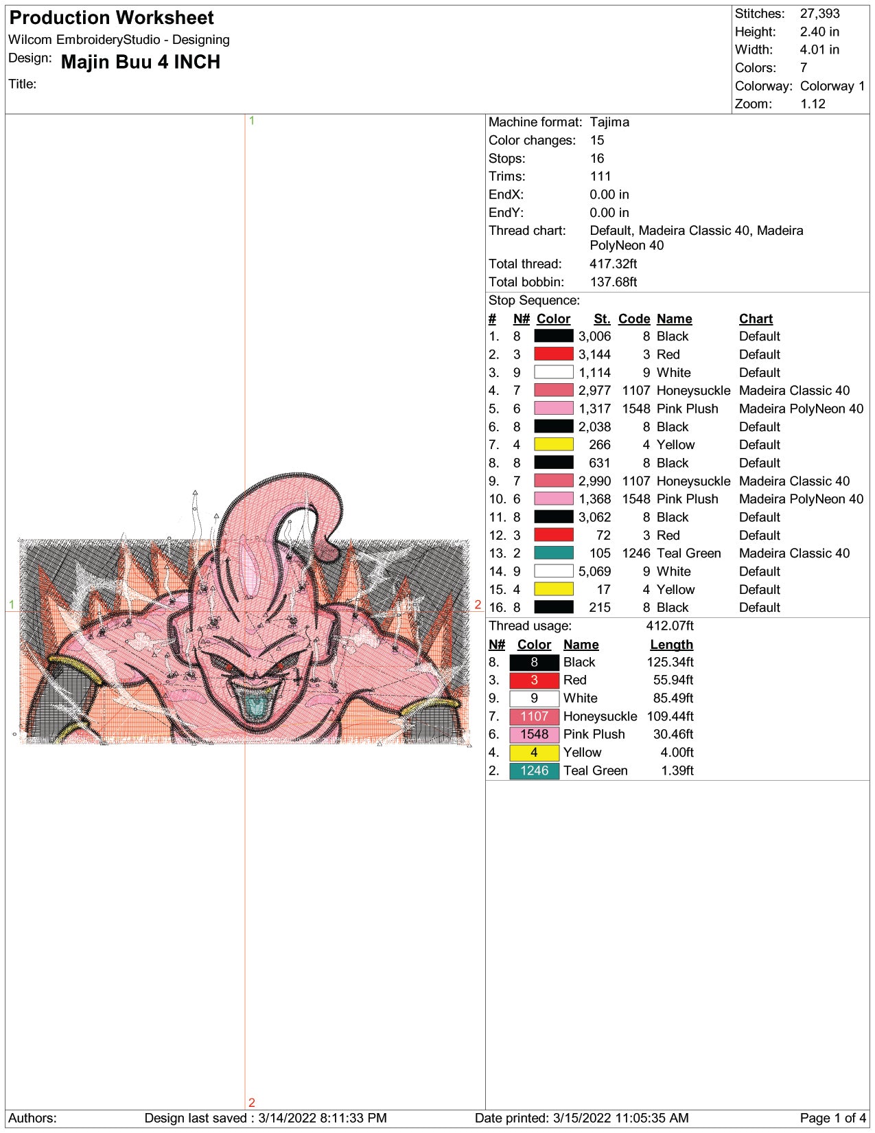 Majin Buu Embroidery Design Files - 6 Size's