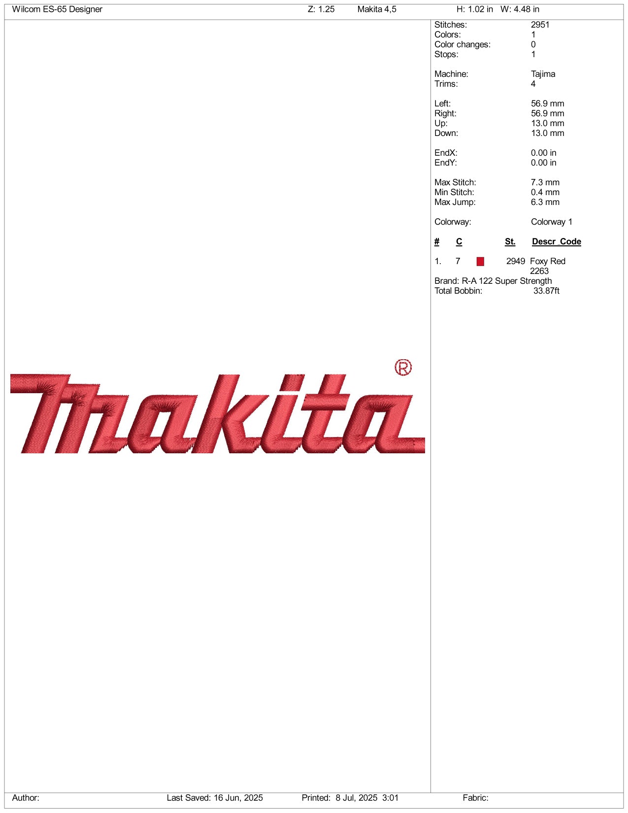 Makita Logo Embroidery Design Files - 2 Size's