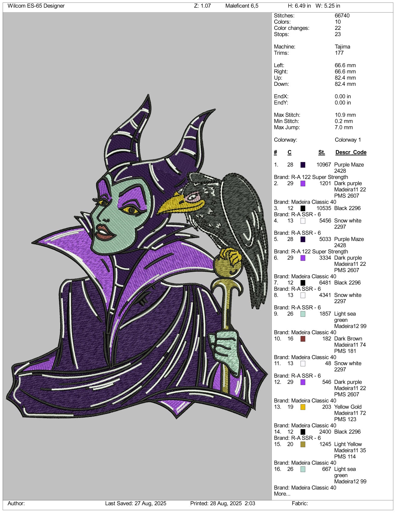 Maleficent Embroidery Design Files - 3 Size's