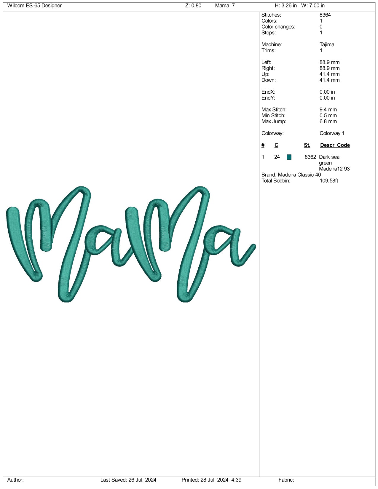 Mama v2 Embroidery Files - 3 Size's