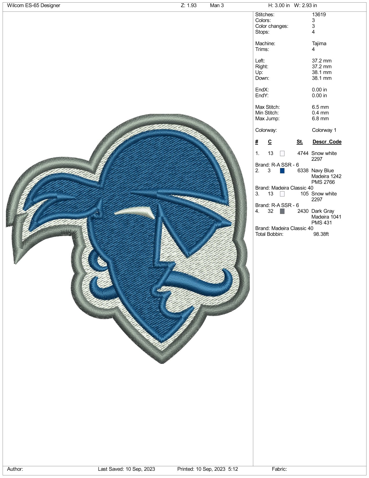 Archivos de diseño de bordado de los Piratas de Seton Hall - 3 tamaños