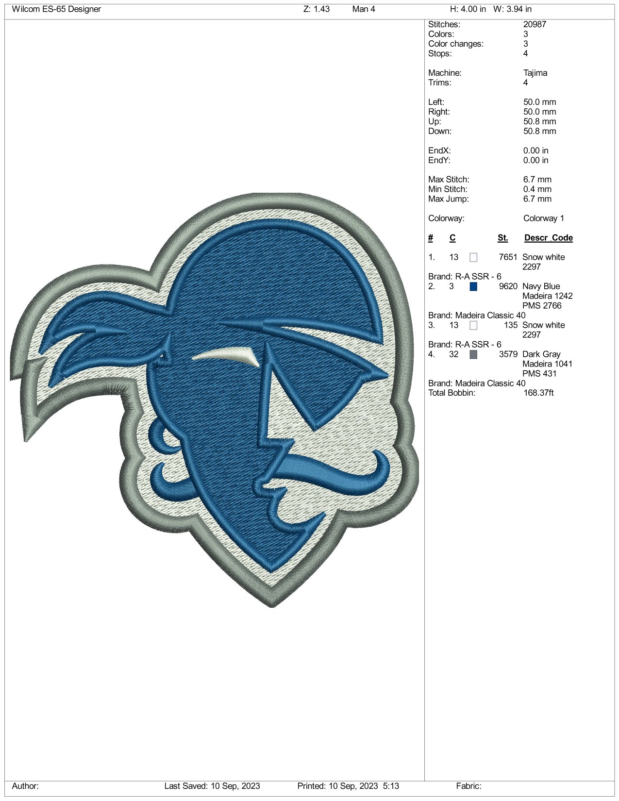 Archivos de diseño de bordado de los Piratas de Seton Hall - 3 tamaños