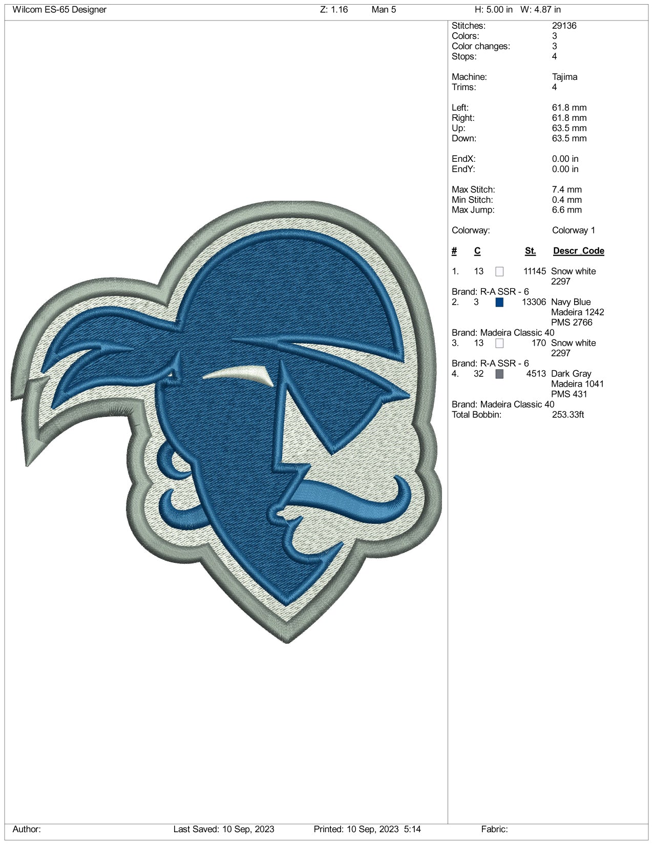 Archivos de diseño de bordado de los Piratas de Seton Hall - 3 tamaños
