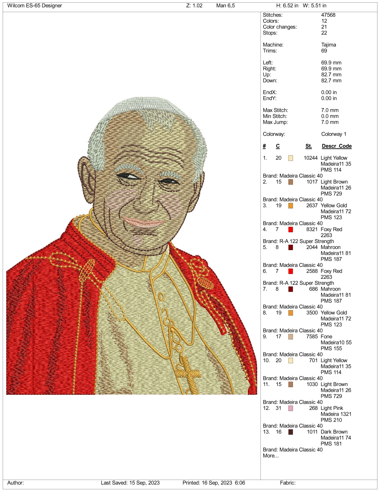Archivos de diseño de bordado del Papa Juan Pablo II - 3 tamaños
