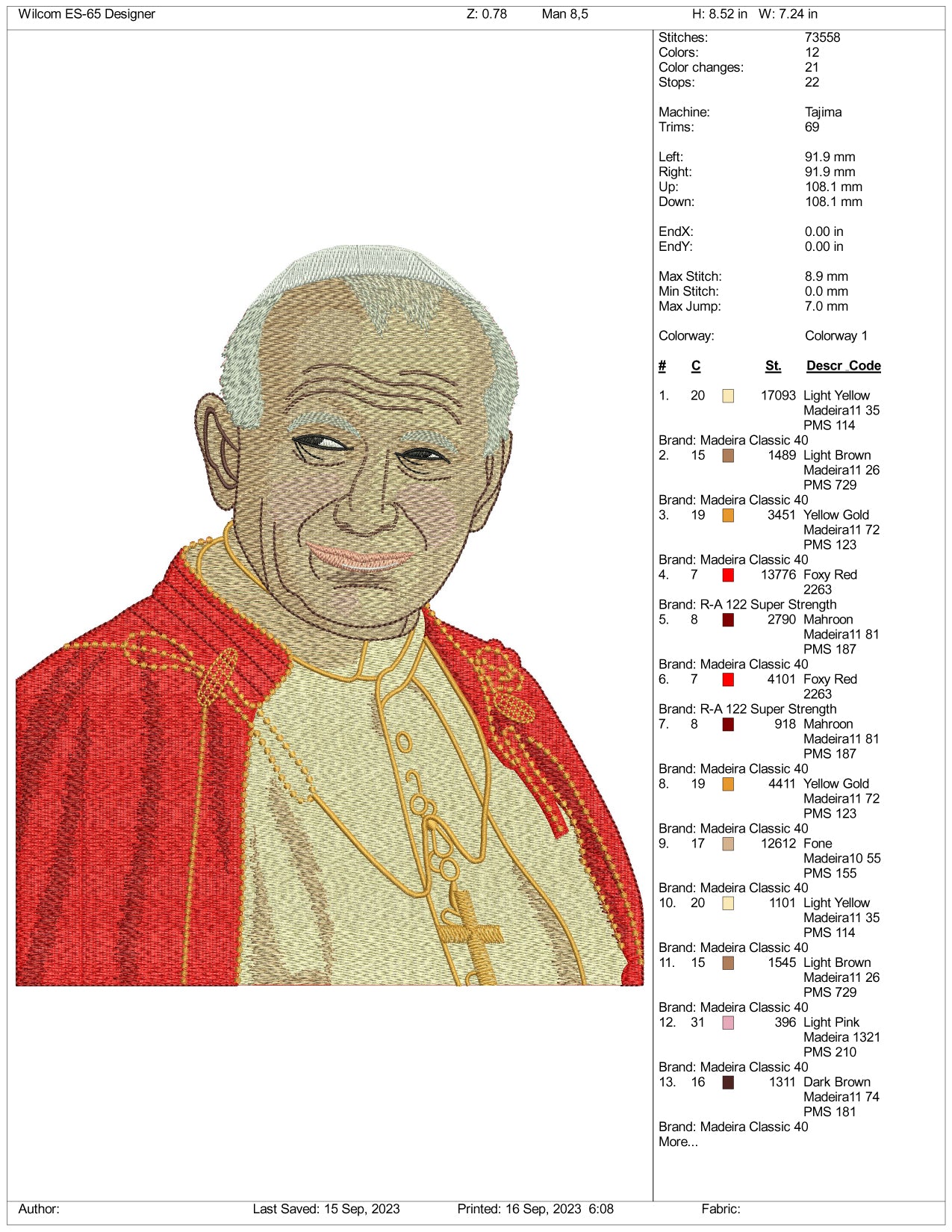 Archivos de diseño de bordado del Papa Juan Pablo II - 3 tamaños