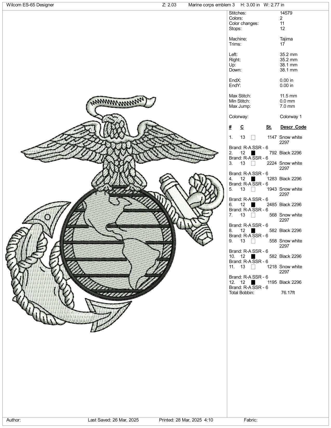 USMC Logo Embroidery Design Files - 3 Size's