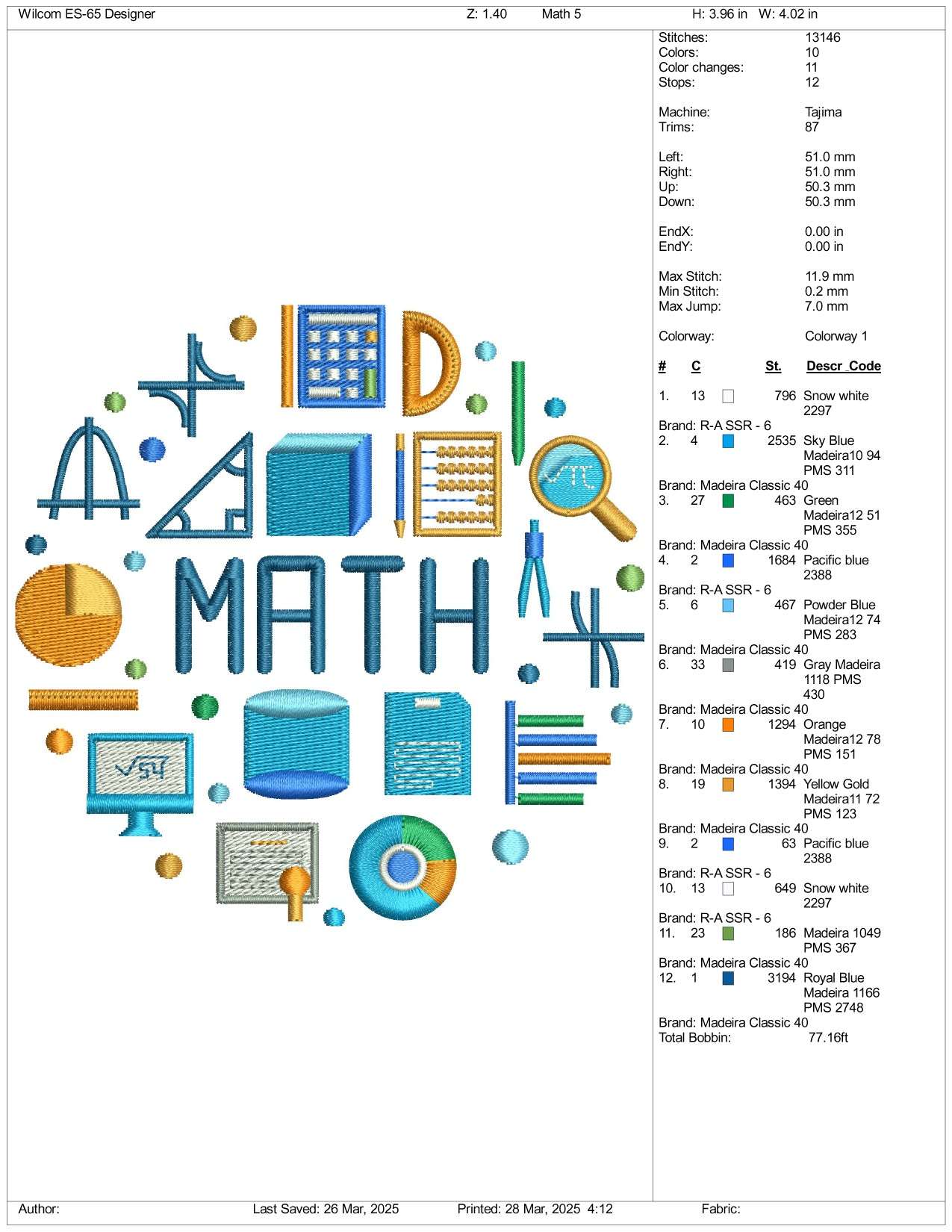 Mate Embroidery Design Files - 3 Size's