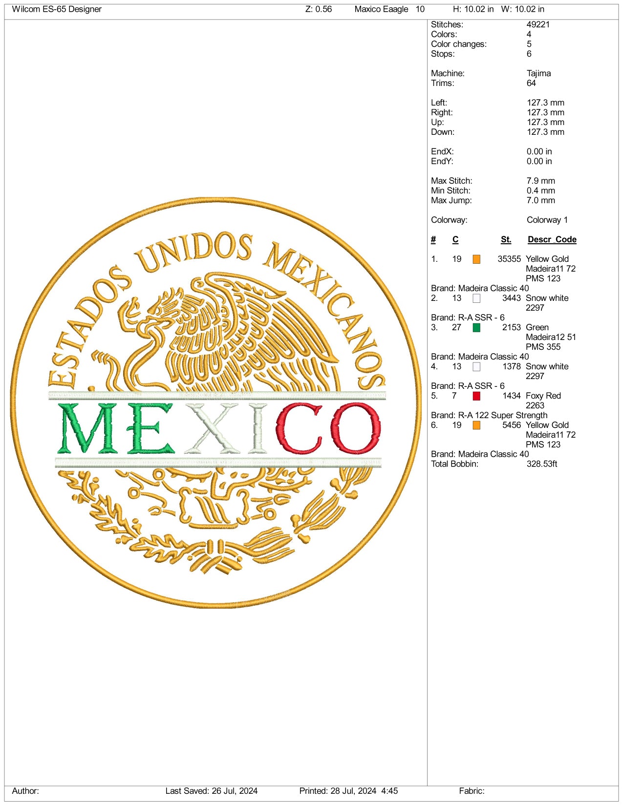 Archivos de bordado del logotipo de Estados Unidos de México - 3 tamaños