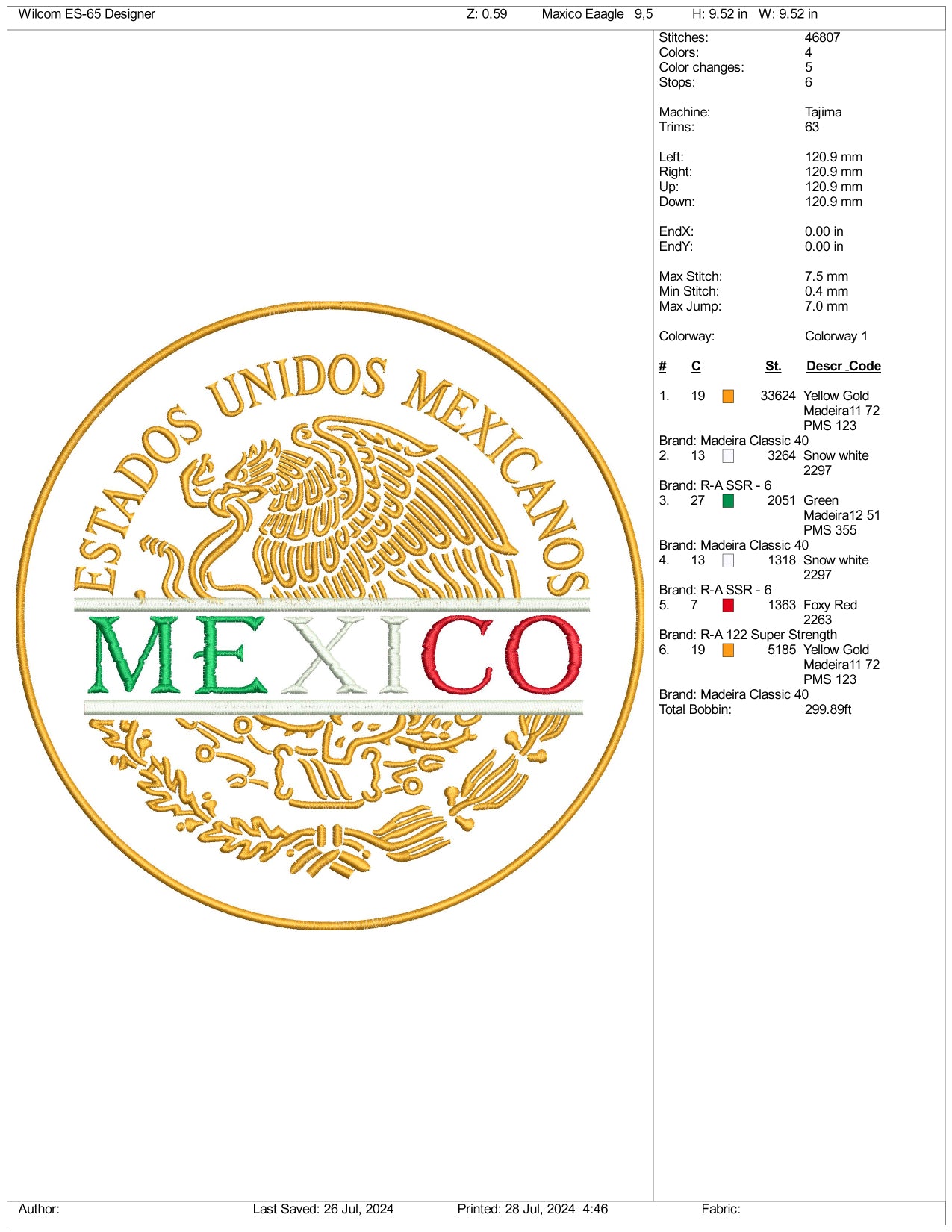 Mexico Estados Logo Embroidery Files - 3 Size's