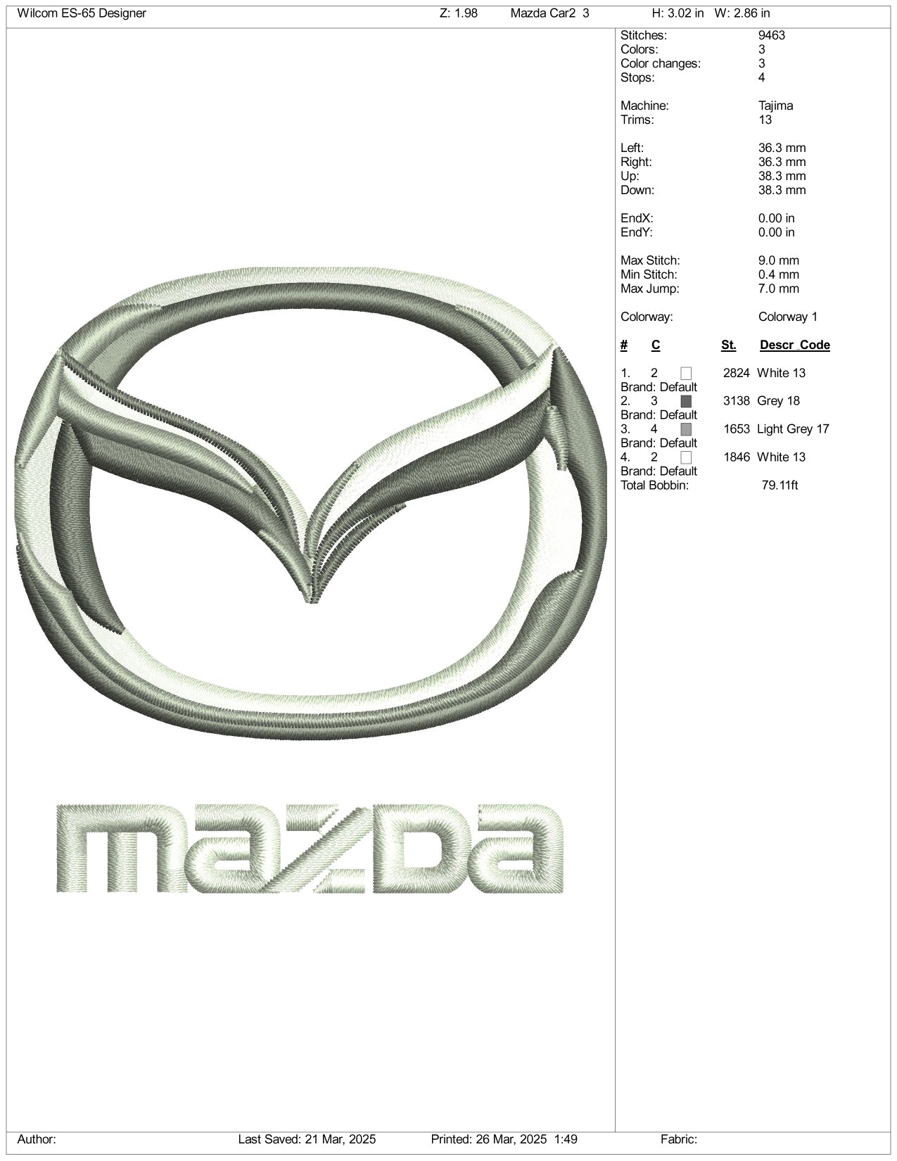 Archivos de diseño de bordado del logotipo de Mazda v2 (3 tamaños)