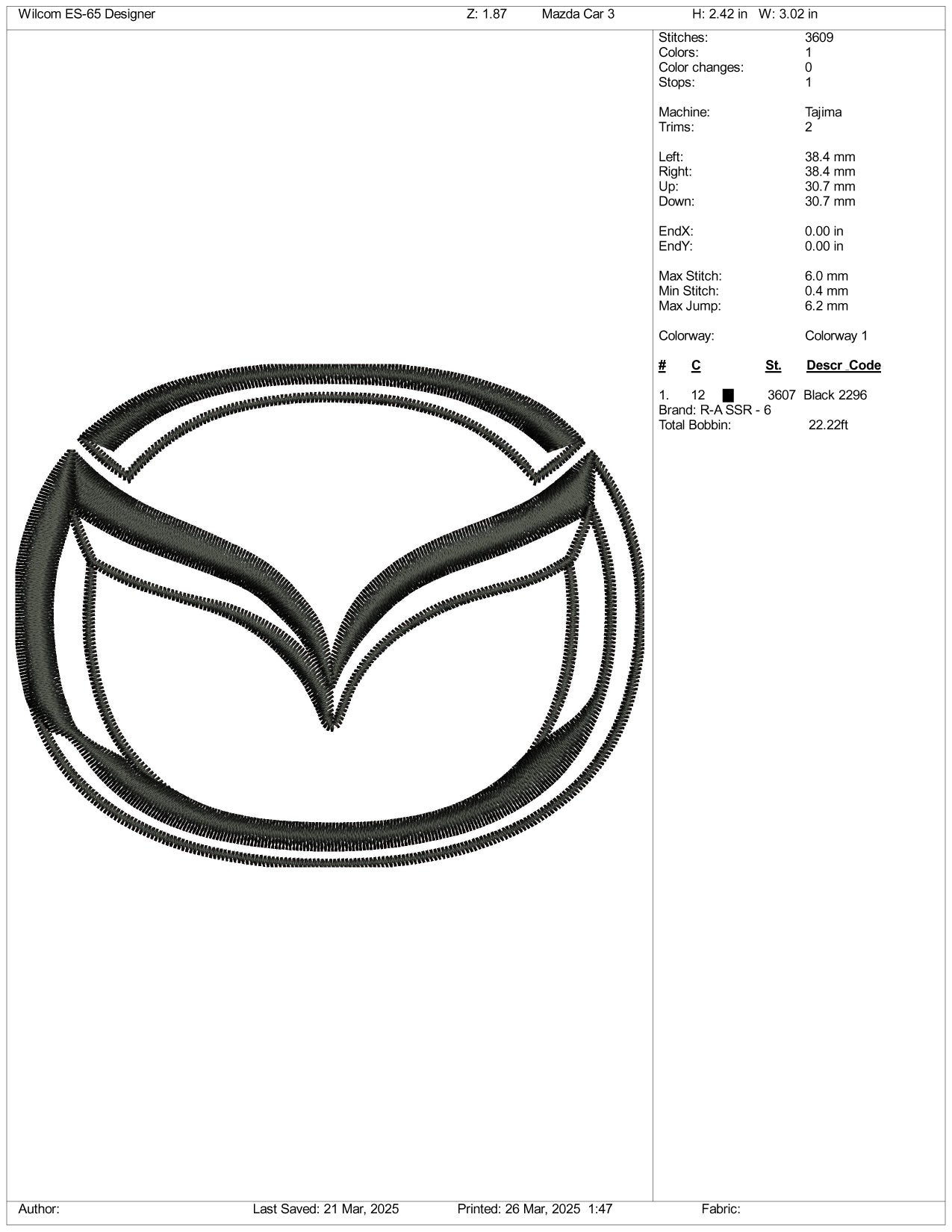 Mazda Logo Embroidery Design Files - 3 Size's