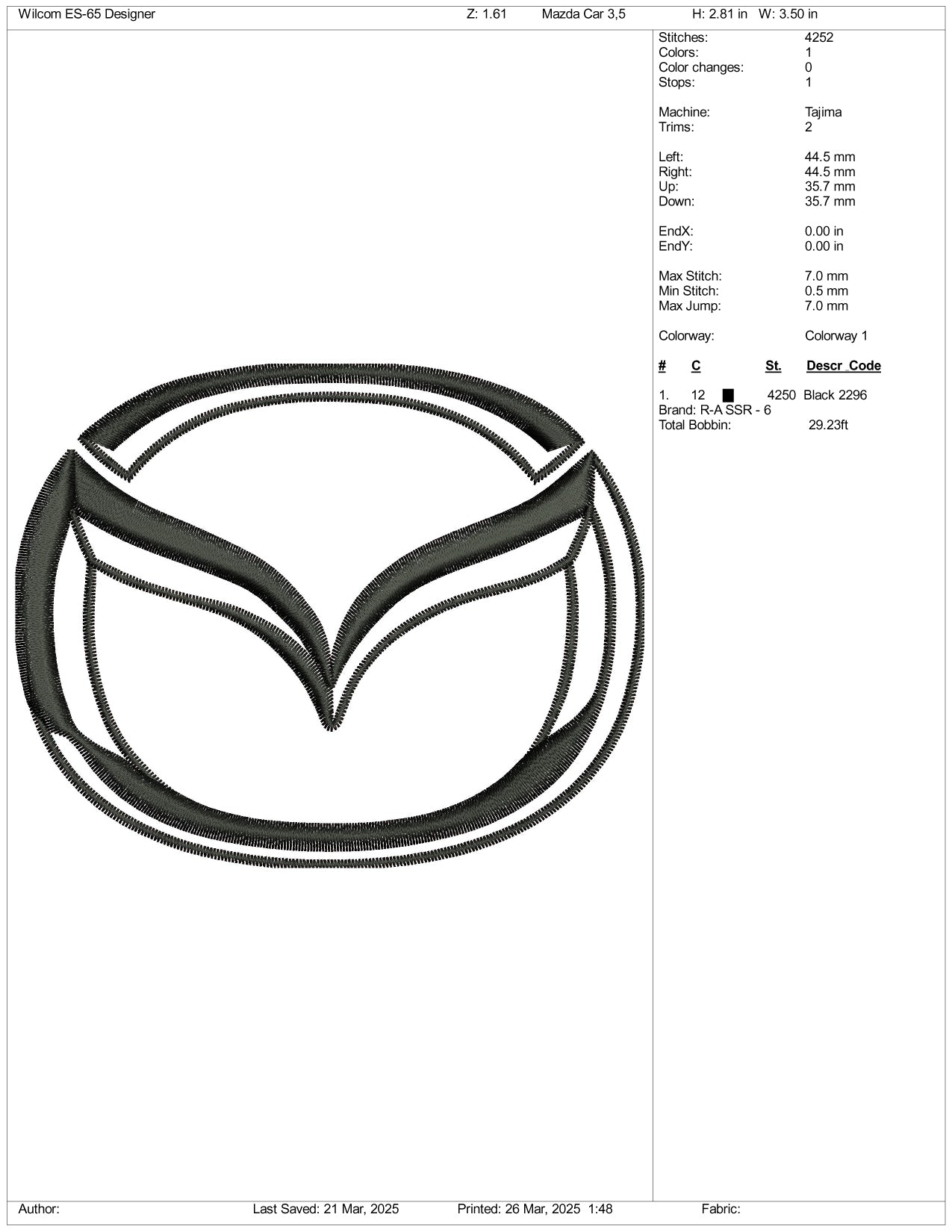 Mazda Logo Embroidery Design Files - 3 Size's