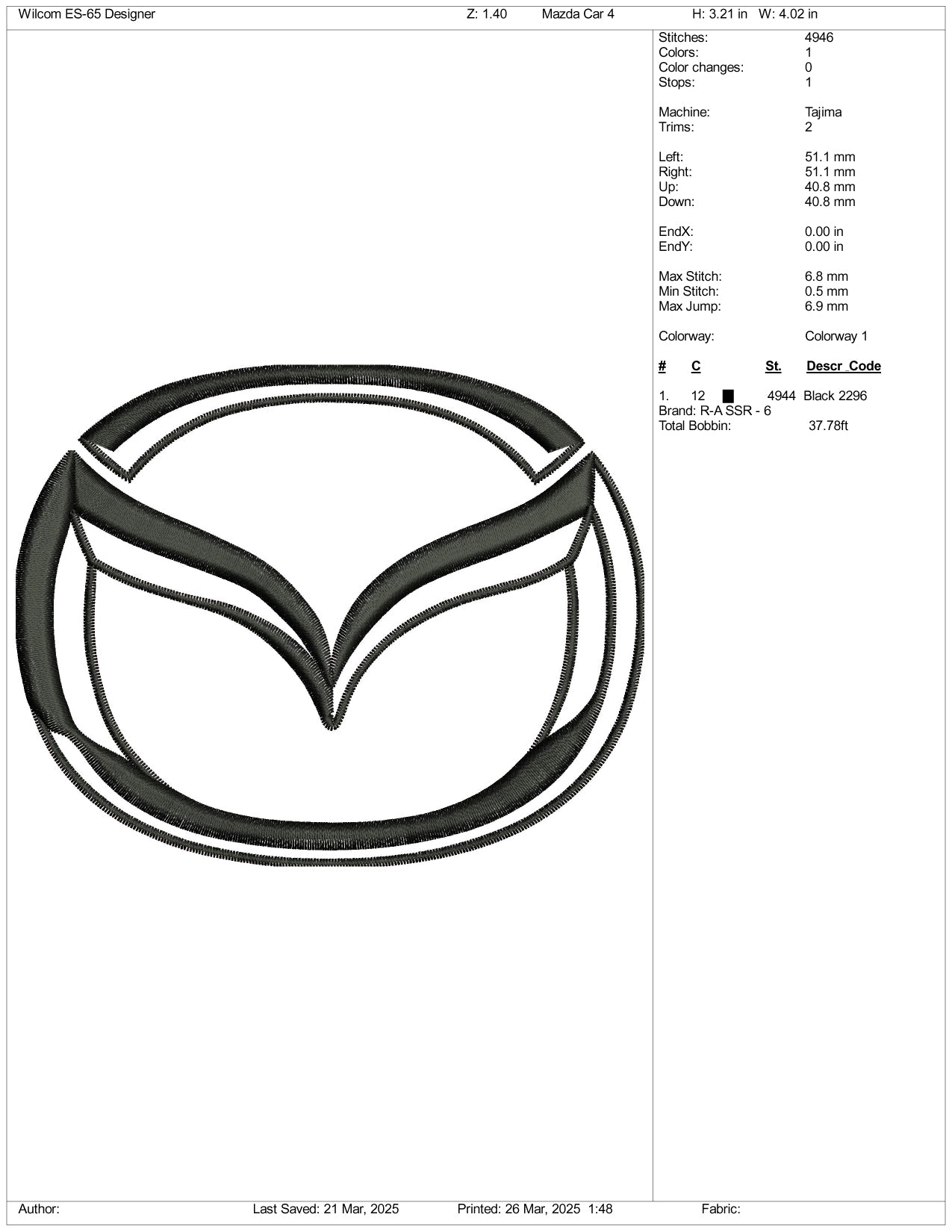 Mazda Logo Embroidery Design Files - 3 Size's