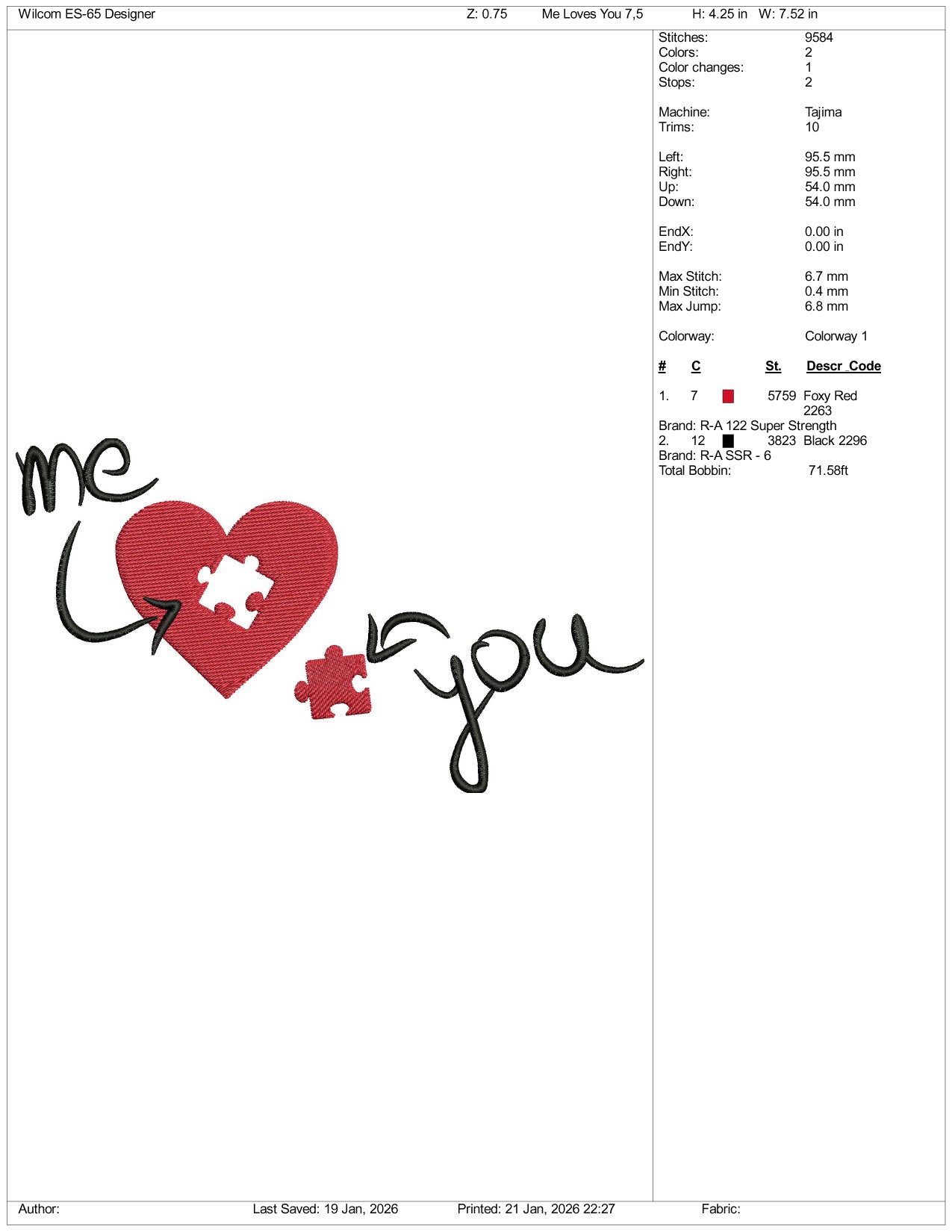 Me Love You Embroidery Design Files - 3 Size's