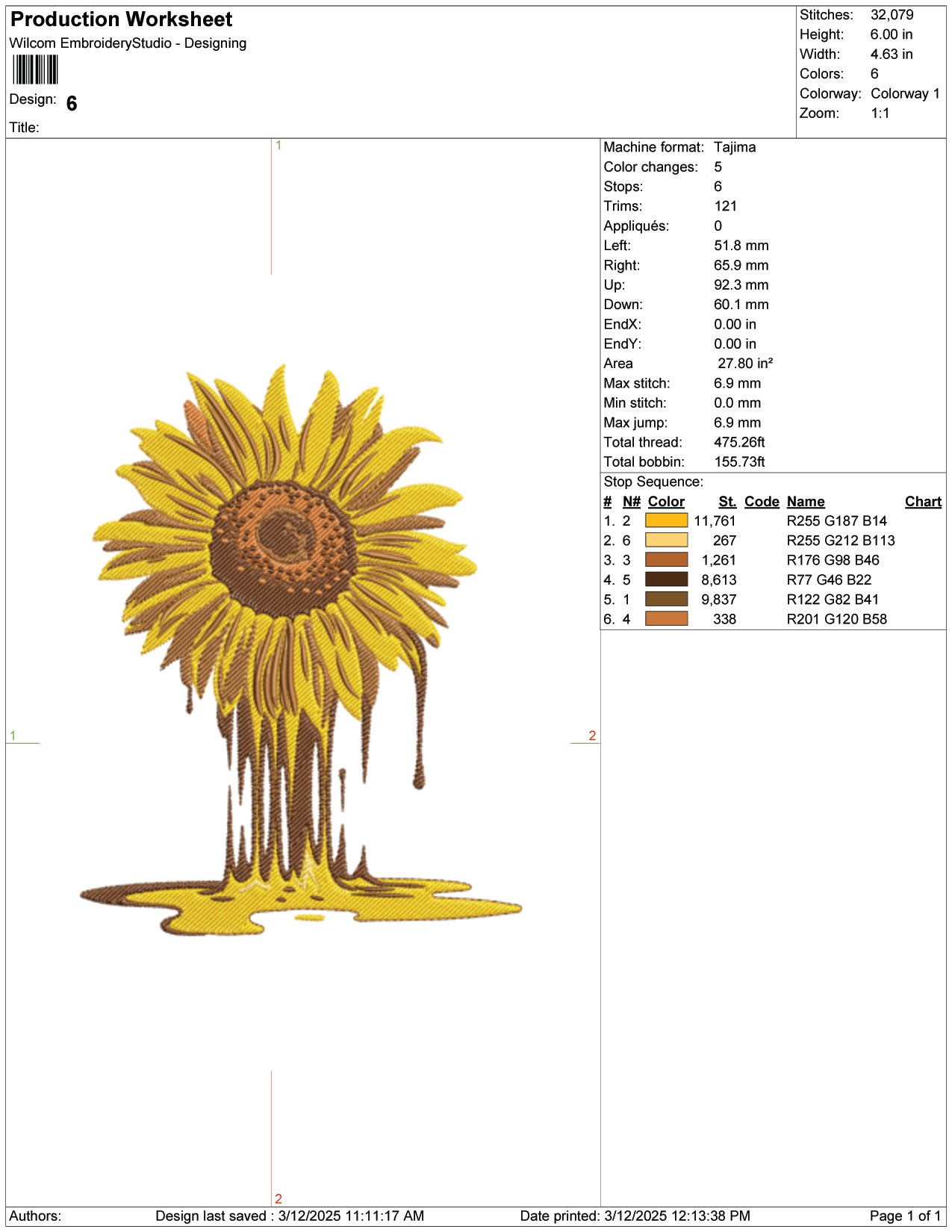 Melting Sunflower Embroidery Design Files - 9 Size's