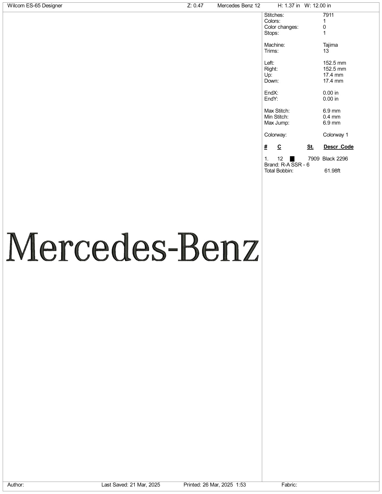 Mercedes Benz Logo v2 Embroidery Design Files - 3 Size's