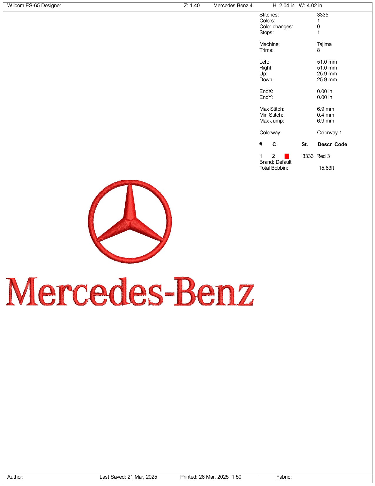 Mercedes Benz Logo Embroidery Design Files - 3 Size's