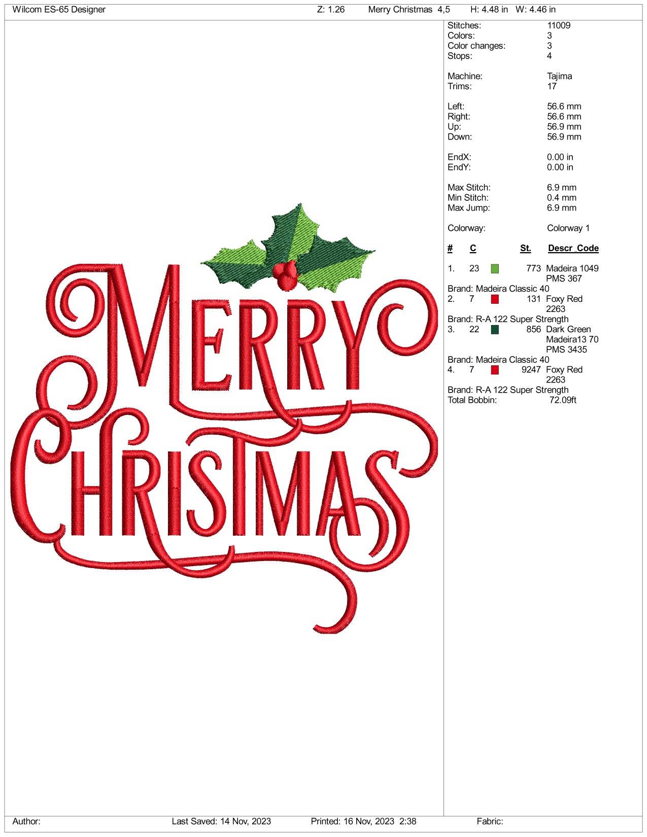 Merry Christmas  Embroidery Design Files - 3 Size's