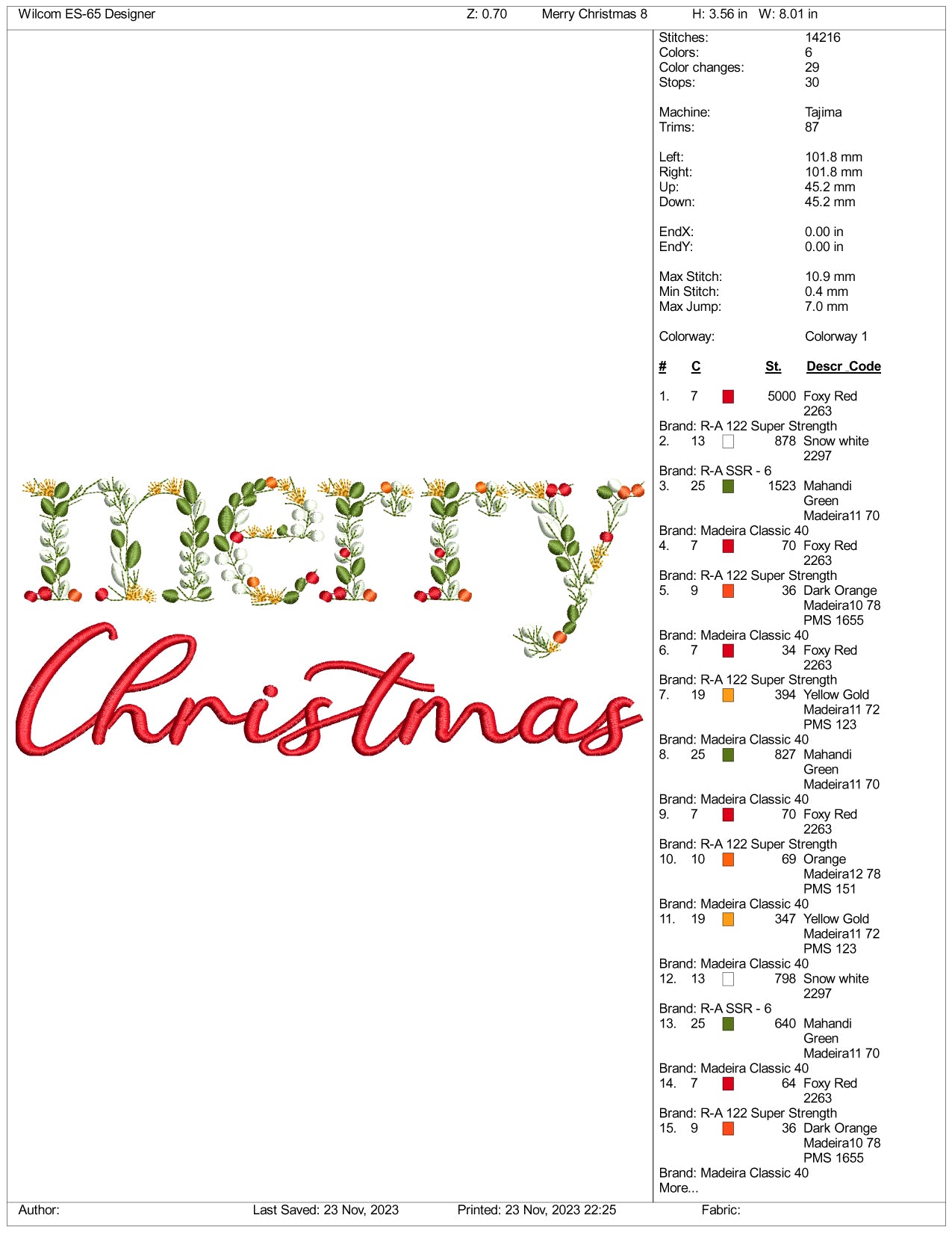 Archivos de diseño de bordado "Feliz Navidad v7" - 3 tamaños