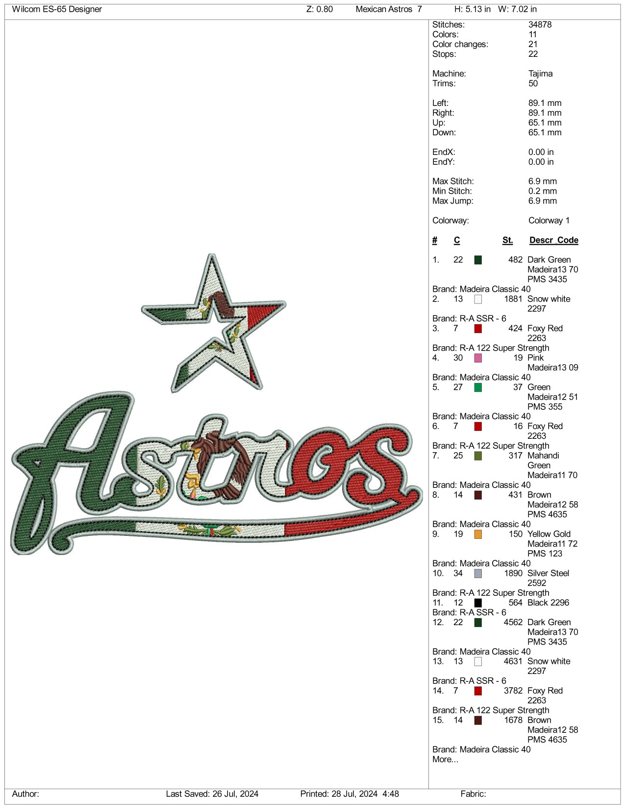 Archivos de bordado de los Astros Mexicanos - 3 tamaños