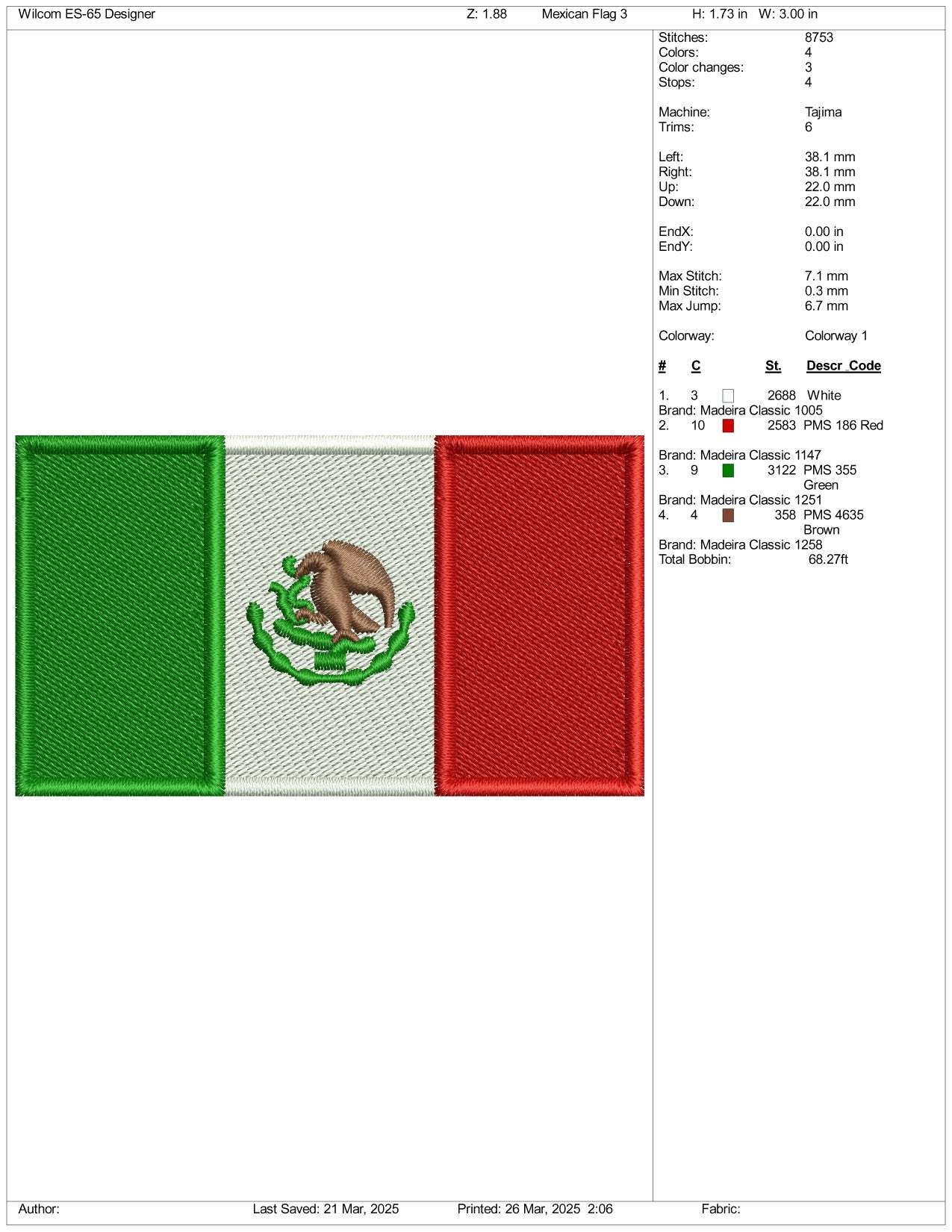 Mexico Flag Embroidery Design Files - 3 Size's
