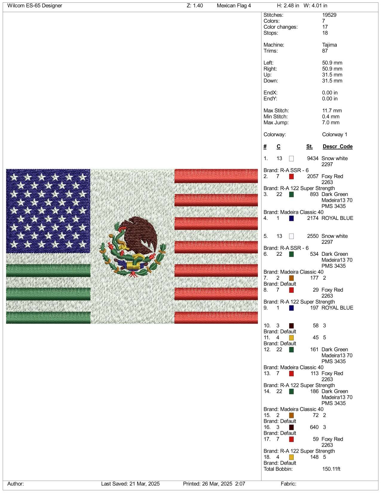 Mix USA & Mexico Flag Embroidery Design Files - 3 Size's