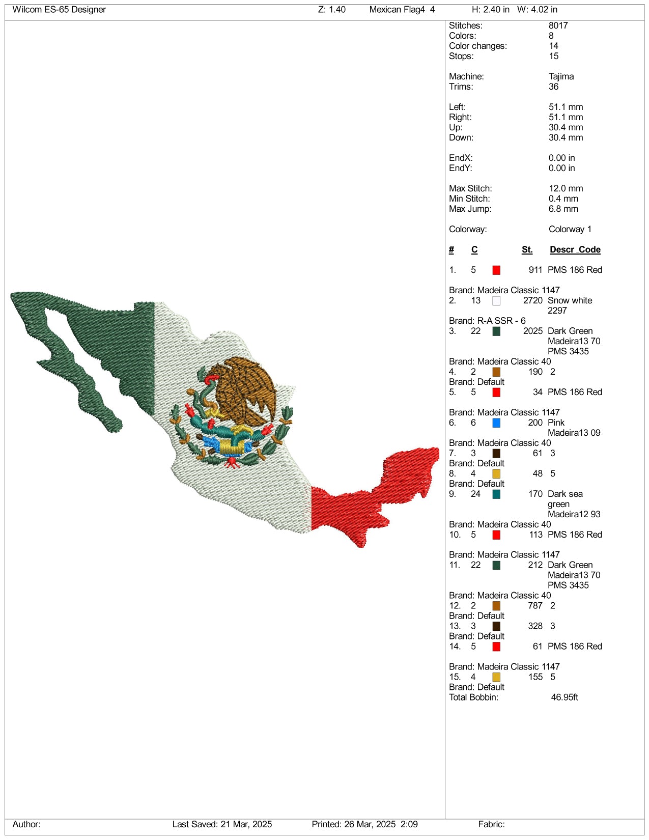 Archivos de diseño de bordado de la bandera del mapa de México - 3 tamaños