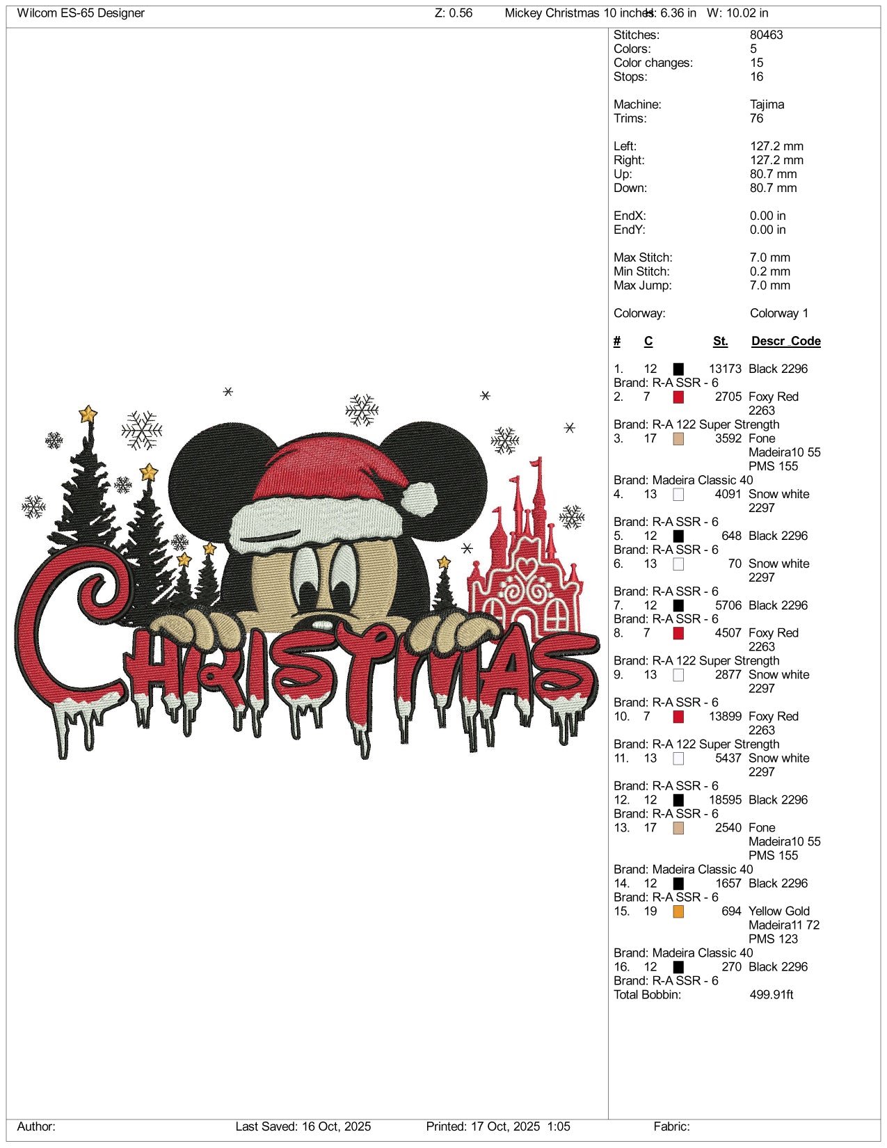 Mickey Mouse Christmas Disneyland Embroidery Design Files - 4 Size's