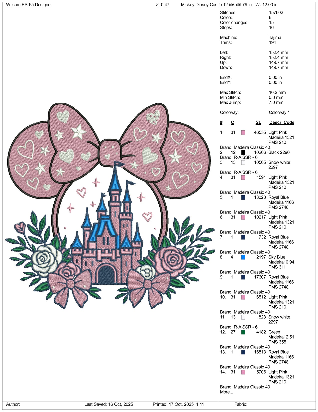 Disneyland Castle Embroidery Design Files - 4 Size's