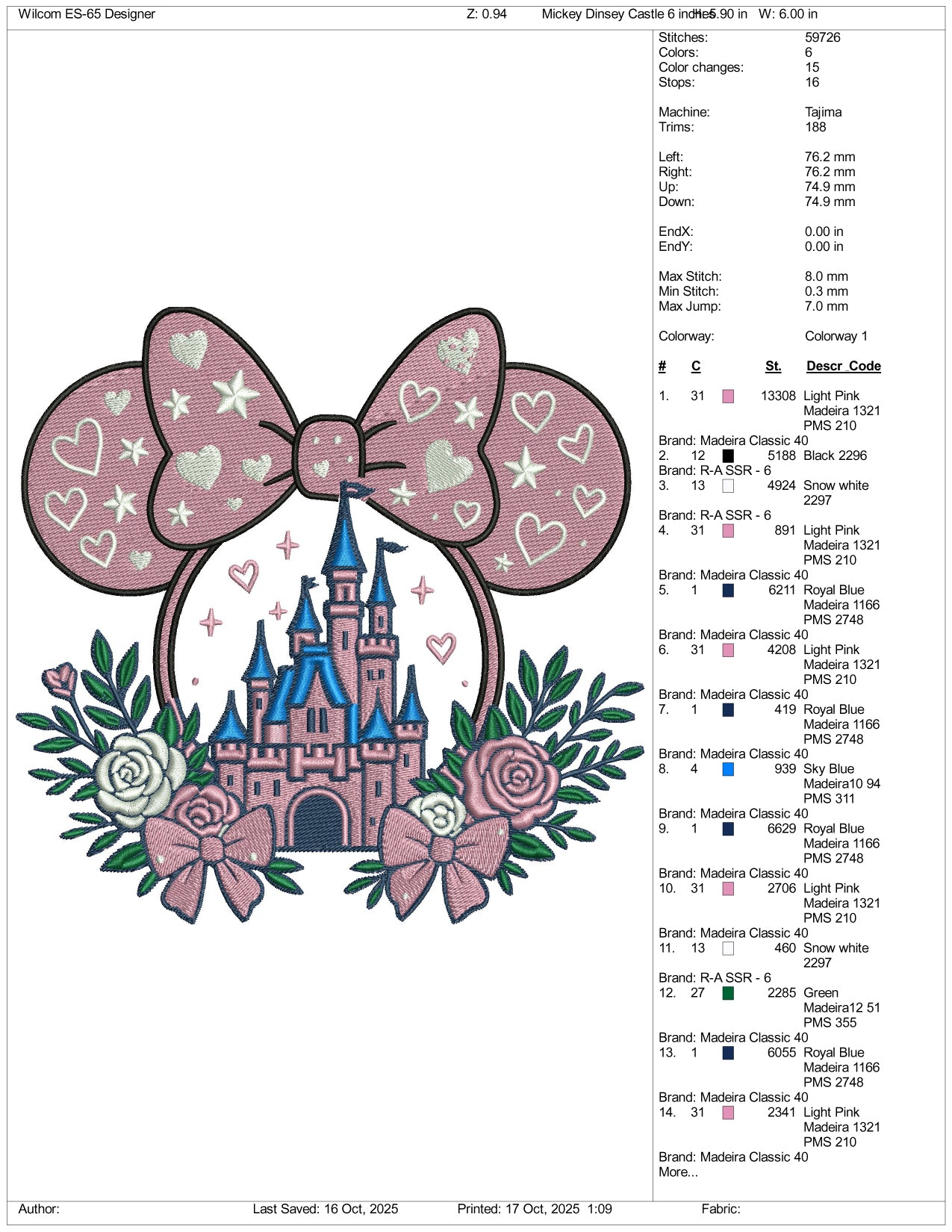 Disneyland Castle Embroidery Design Files - 4 Size's
