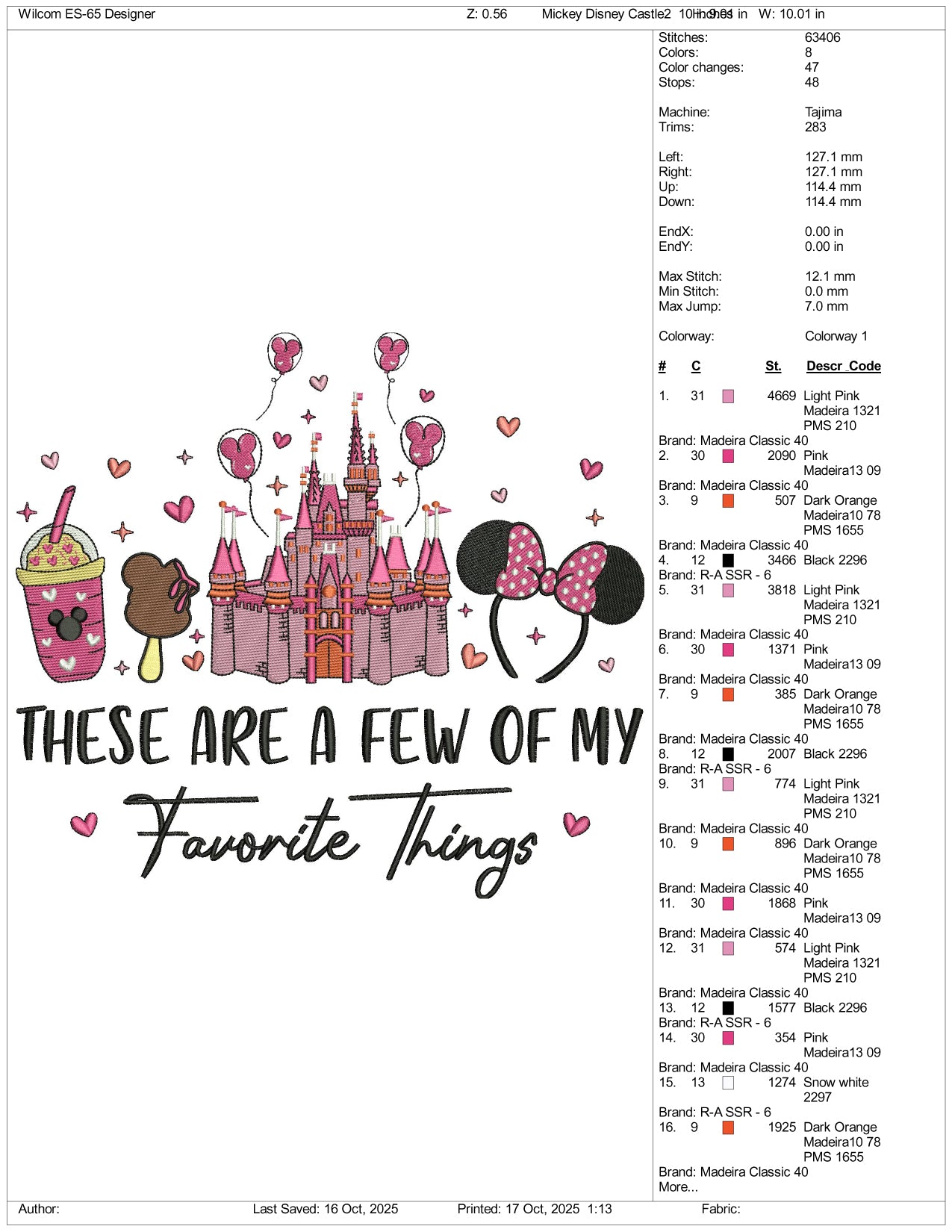 Disneyland These are a Few Of My Favorite Things Embroidery Design Files - 4 Size's
