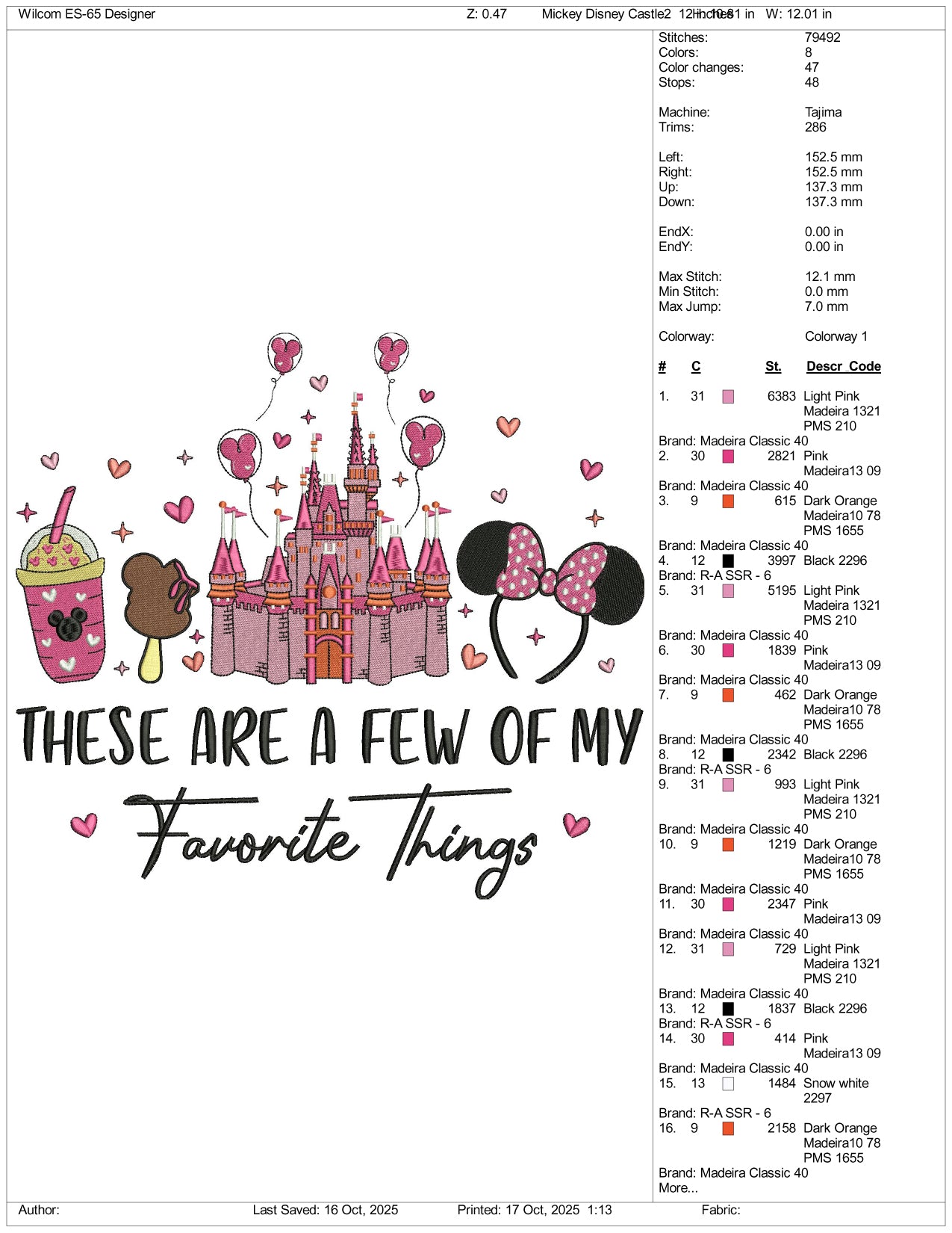 Disneyland These are a Few Of My Favorite Things Embroidery Design Files - 4 Size's