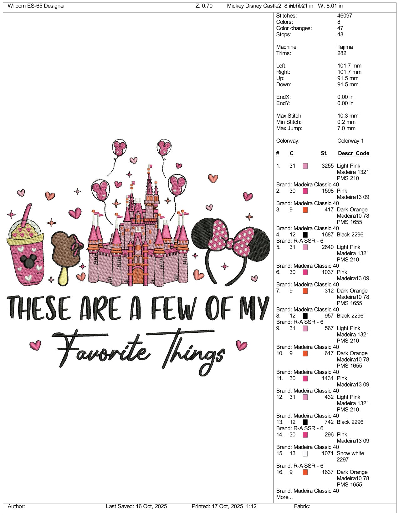 Disneyland These are a Few Of My Favorite Things Embroidery Design Files - 4 Size's