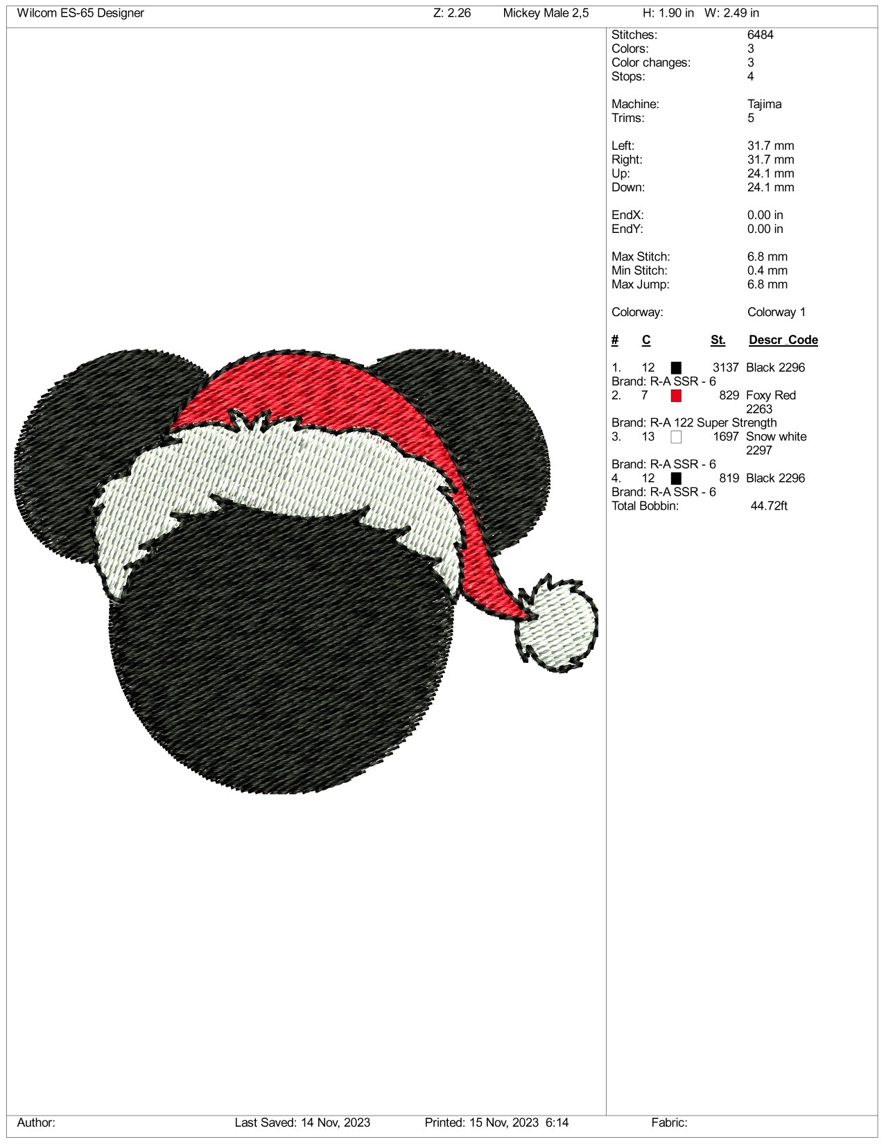 Archivos de diseño de bordado de Mickey Mouse de Santa - 3 tamaños