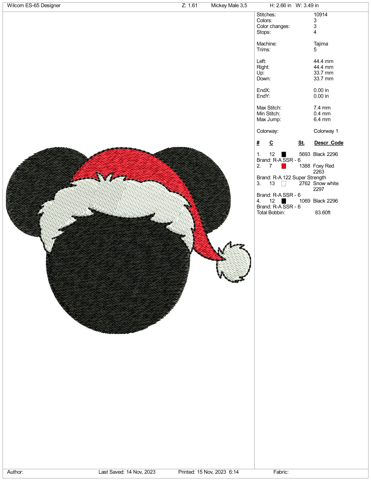 Archivos de diseño de bordado de Mickey Mouse de Santa - 3 tamaños