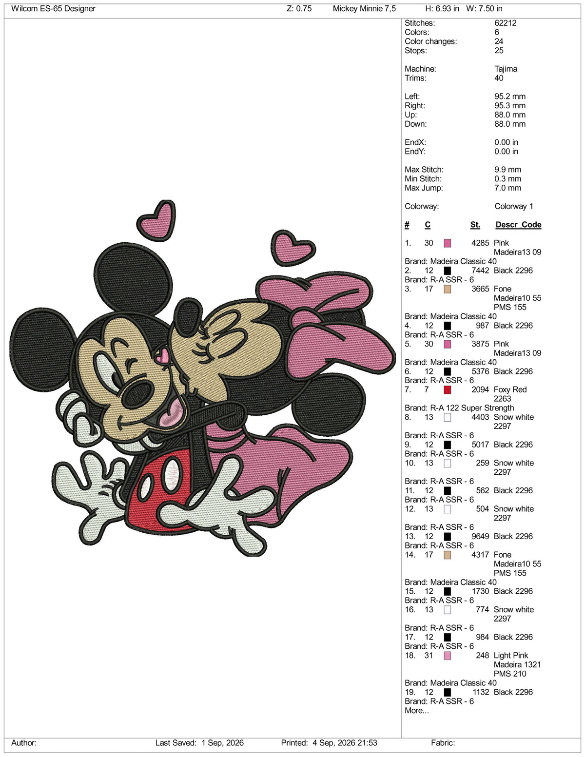 Mickey Minnie Logo Embroidery Design Files - 4 Size's