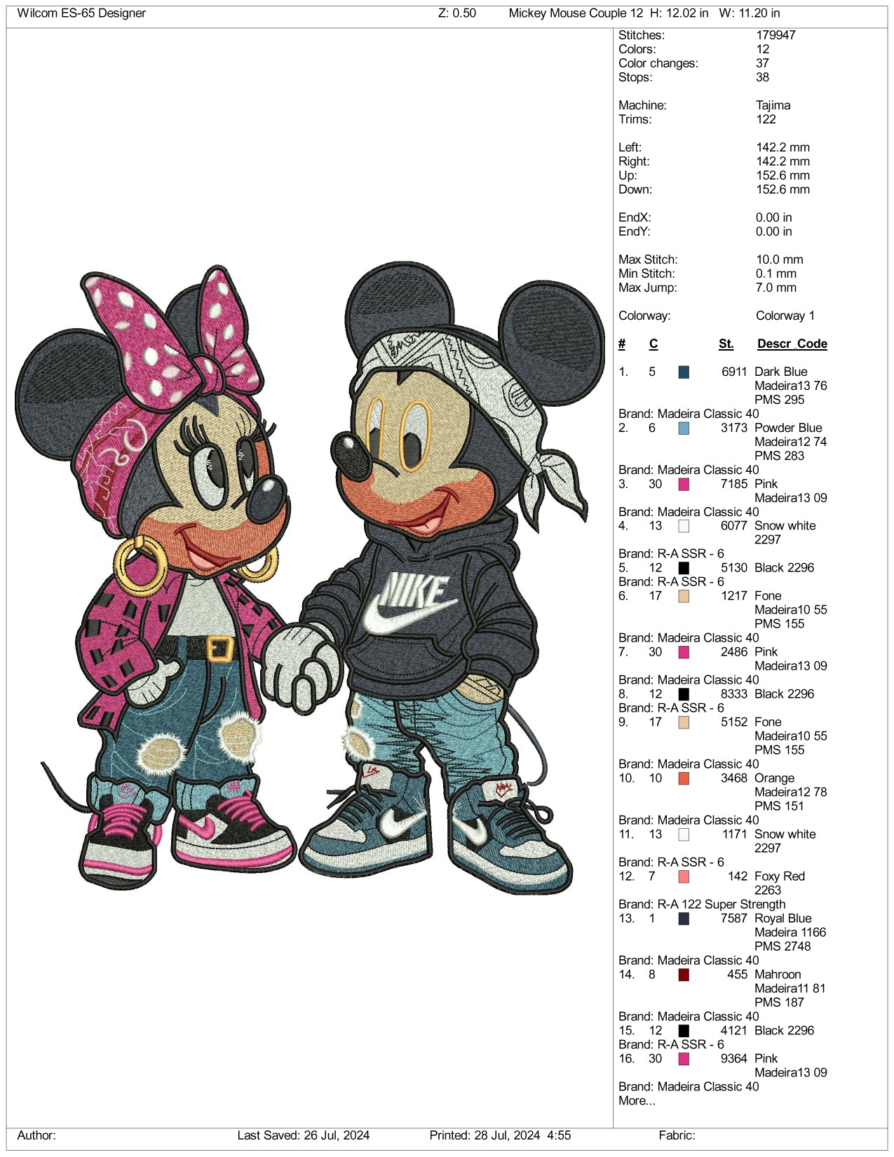 Nike Mickey Mouse & Minnie Mouse v1 Embroidery Files - 3 Size's